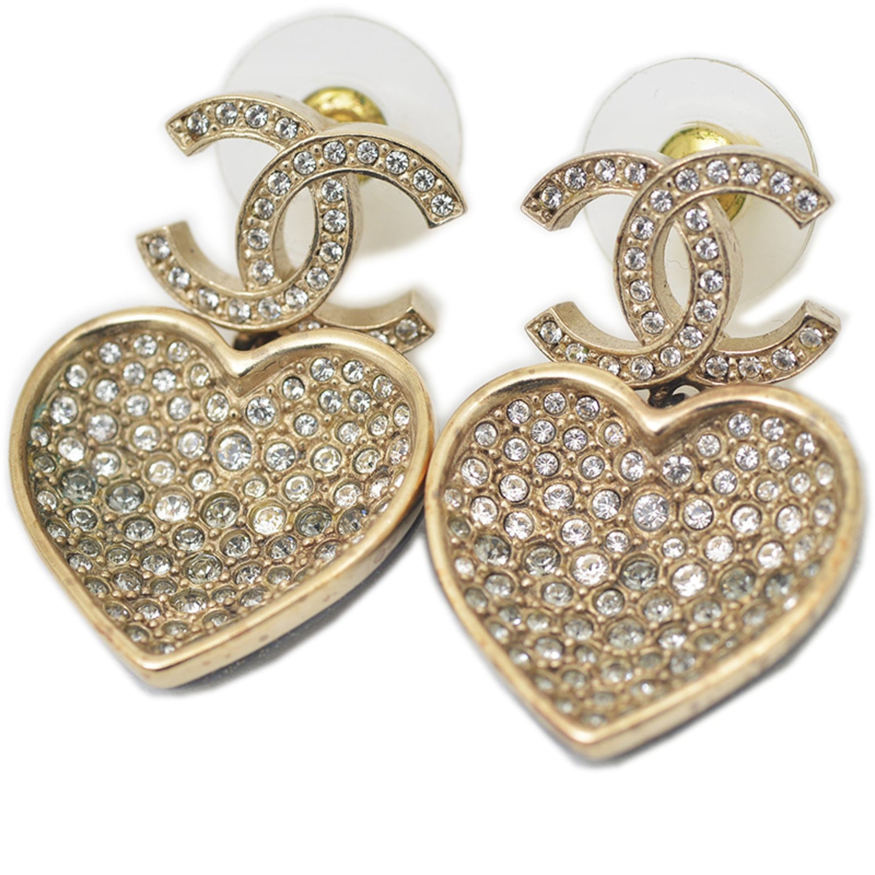 Chanel Heart Coco Mark Rhinestone Earrings 23P BP