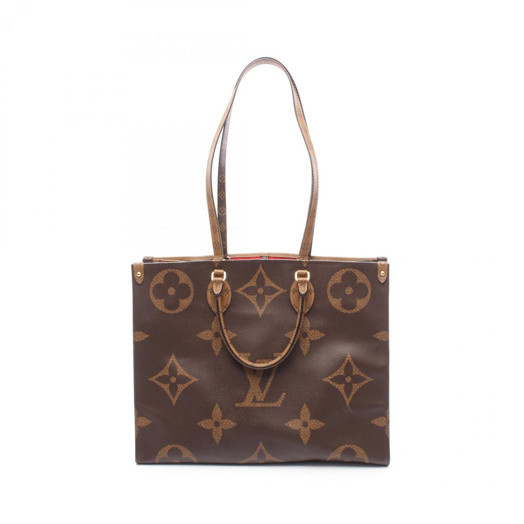 Louis Vuitton On the Go GM Tote Bag in Coated Canvas with Monogram Giant Reverse, Brown and Beige