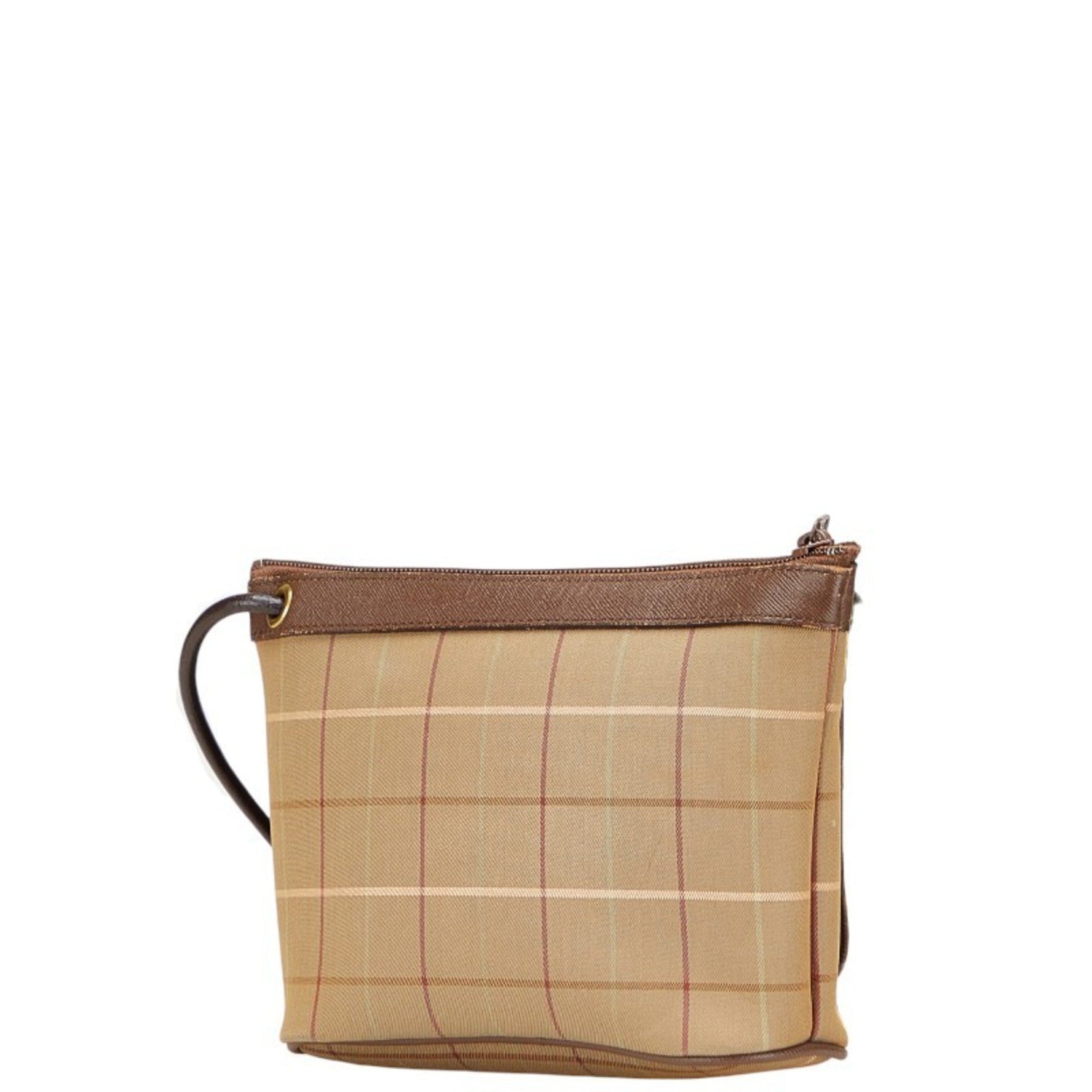 Burberry Check Shoulder Bag Khaki Green Brown Canvas Leather Women's BURBERRY