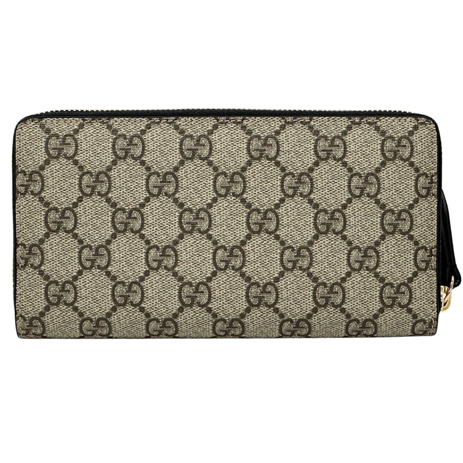 Gucci Petit Marmont Long Wallet GG Supreme Canvas, Brown/Black, Round Zipper
