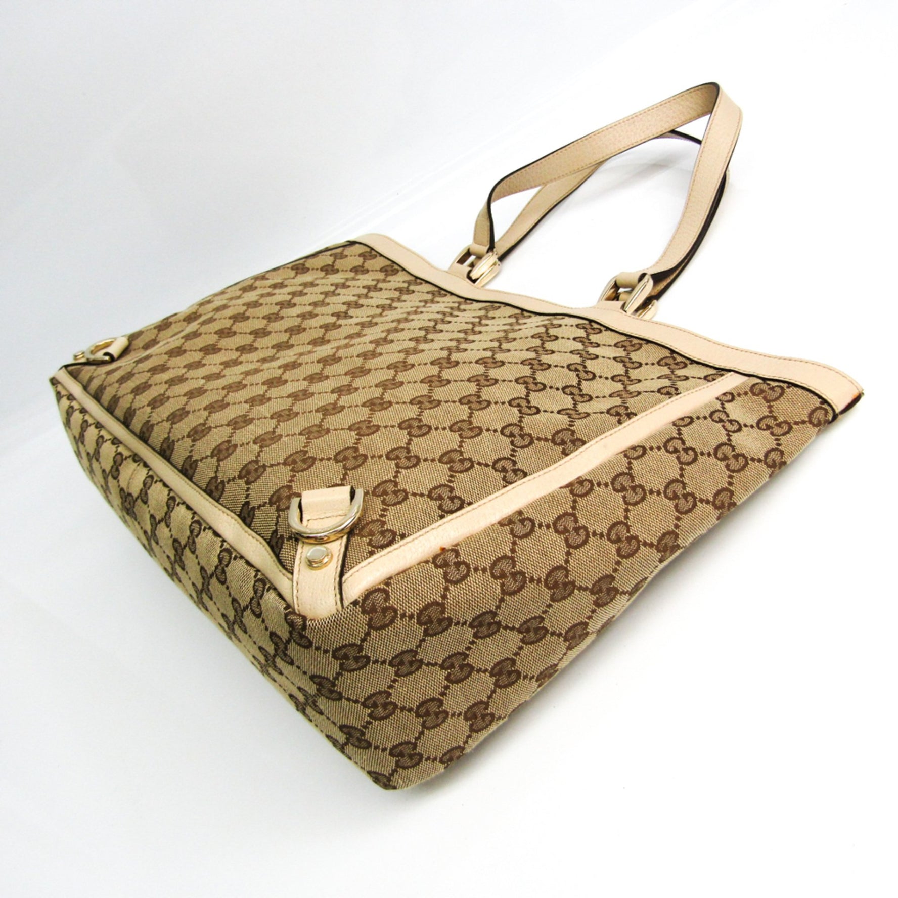 Gucci GG Canvas Unisex GG Canvas,Leather Tote Bag Beige,Ivory