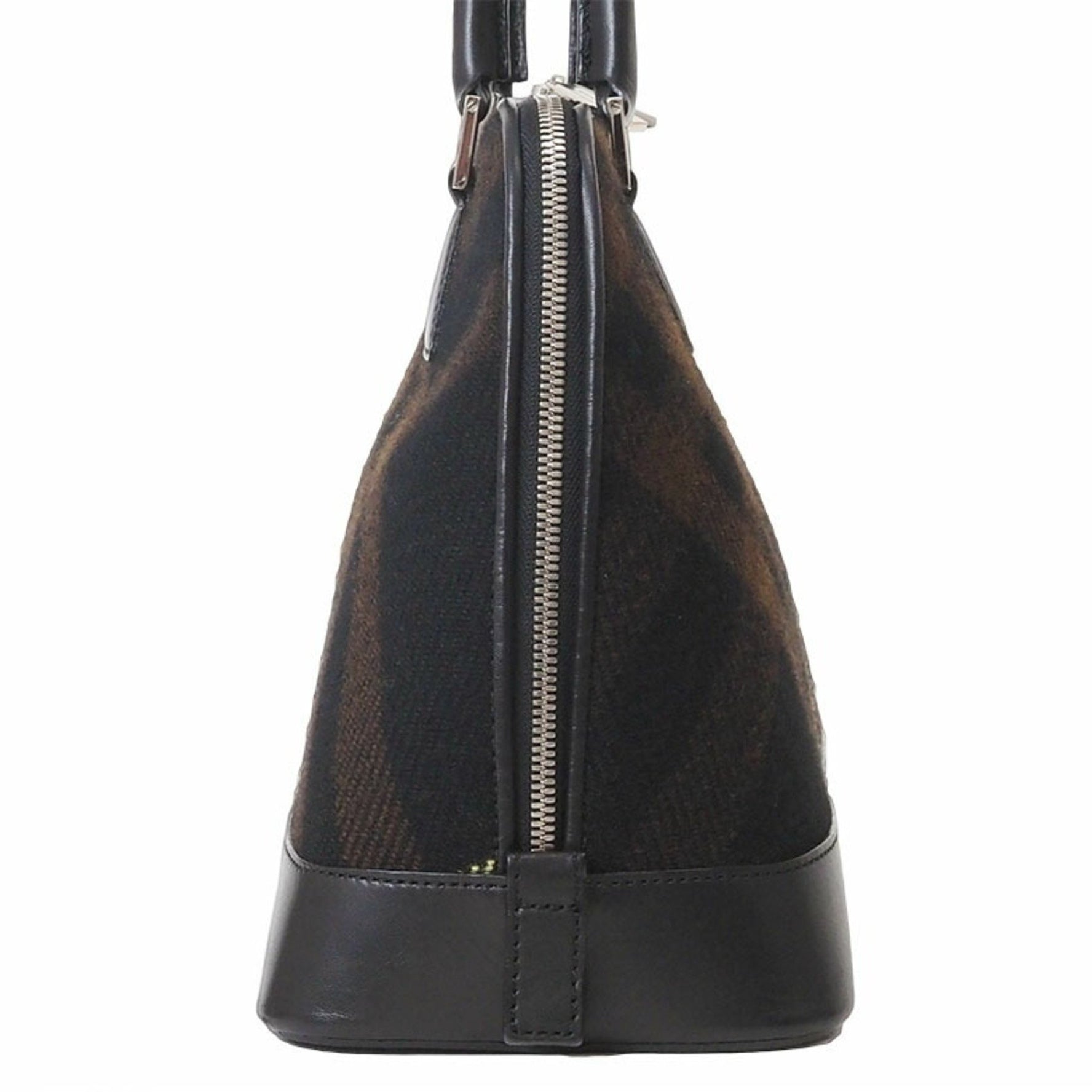 Burberry Wool Handbag Brown Women's Check Bugatti Oval BURBERRY
