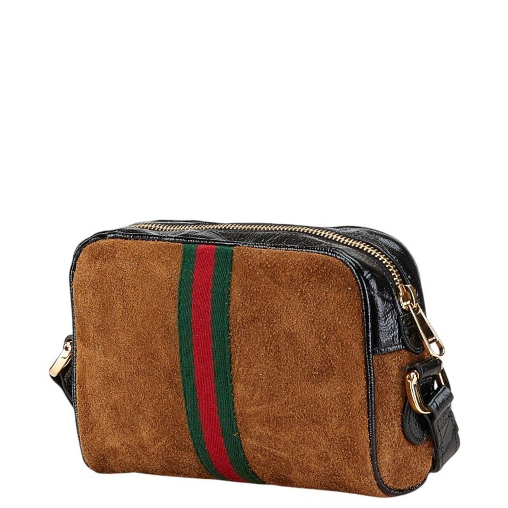 Gucci Sherry Line Ophidia Shoulder Bag Brown Black Suede Enamel