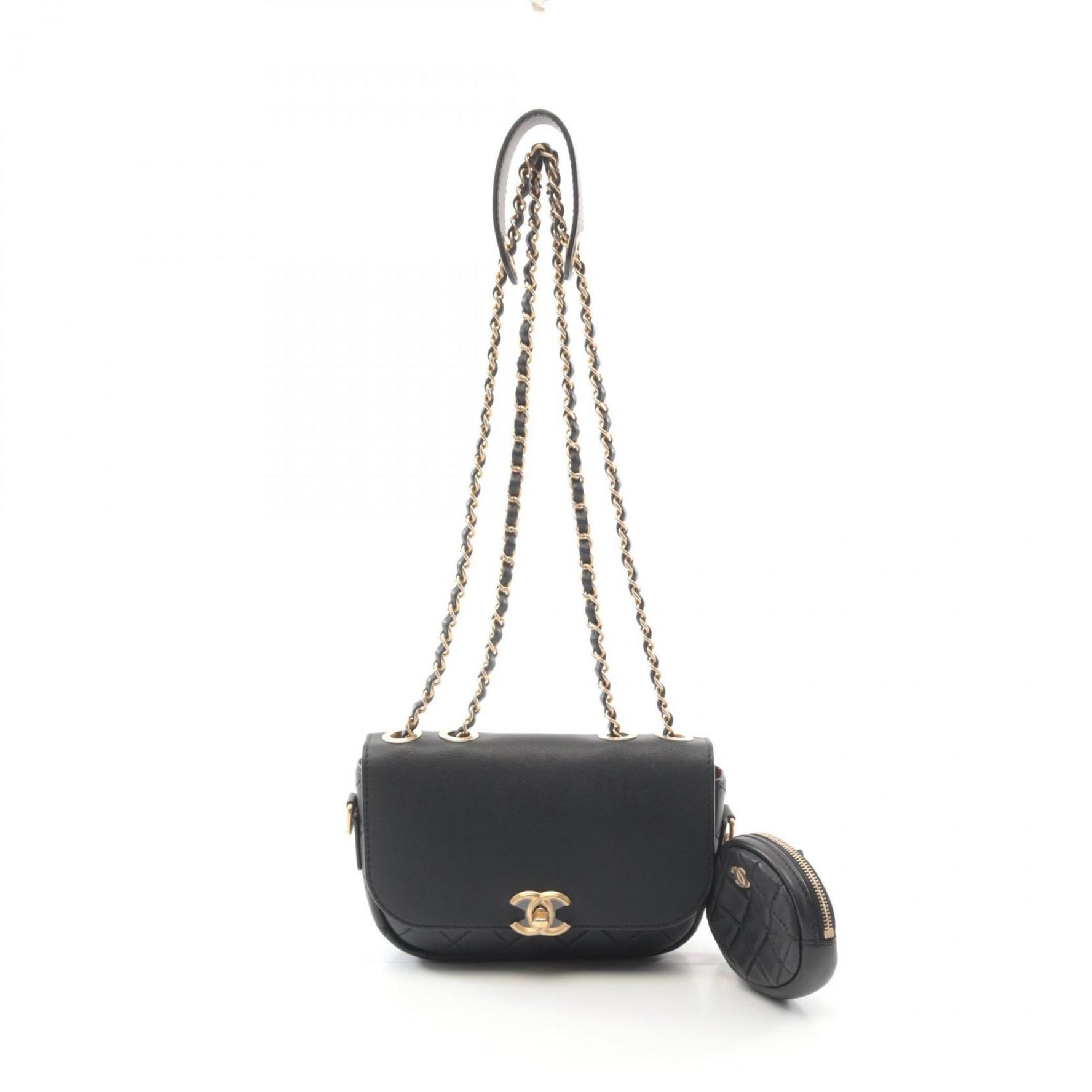 CHANEL Matelasse Shoulder Bag Leather Women's Black AS1096