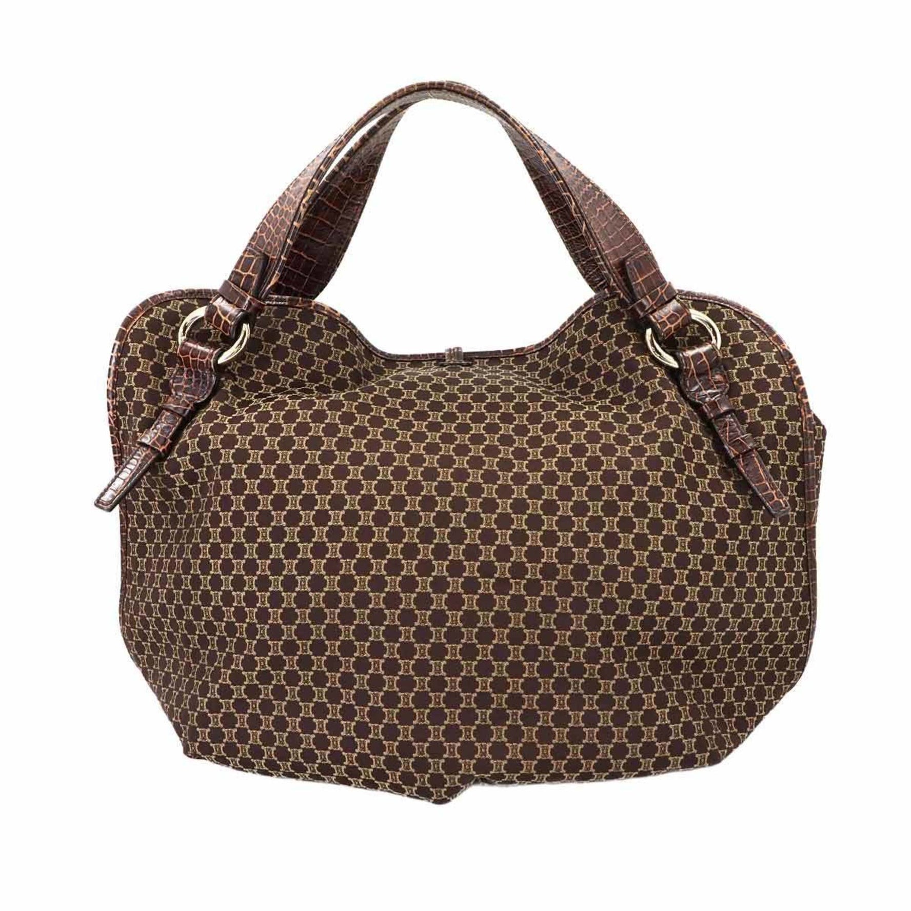 Celine Macadam Tote Bag in Embossed Canvas and Leather with Gold Hardware