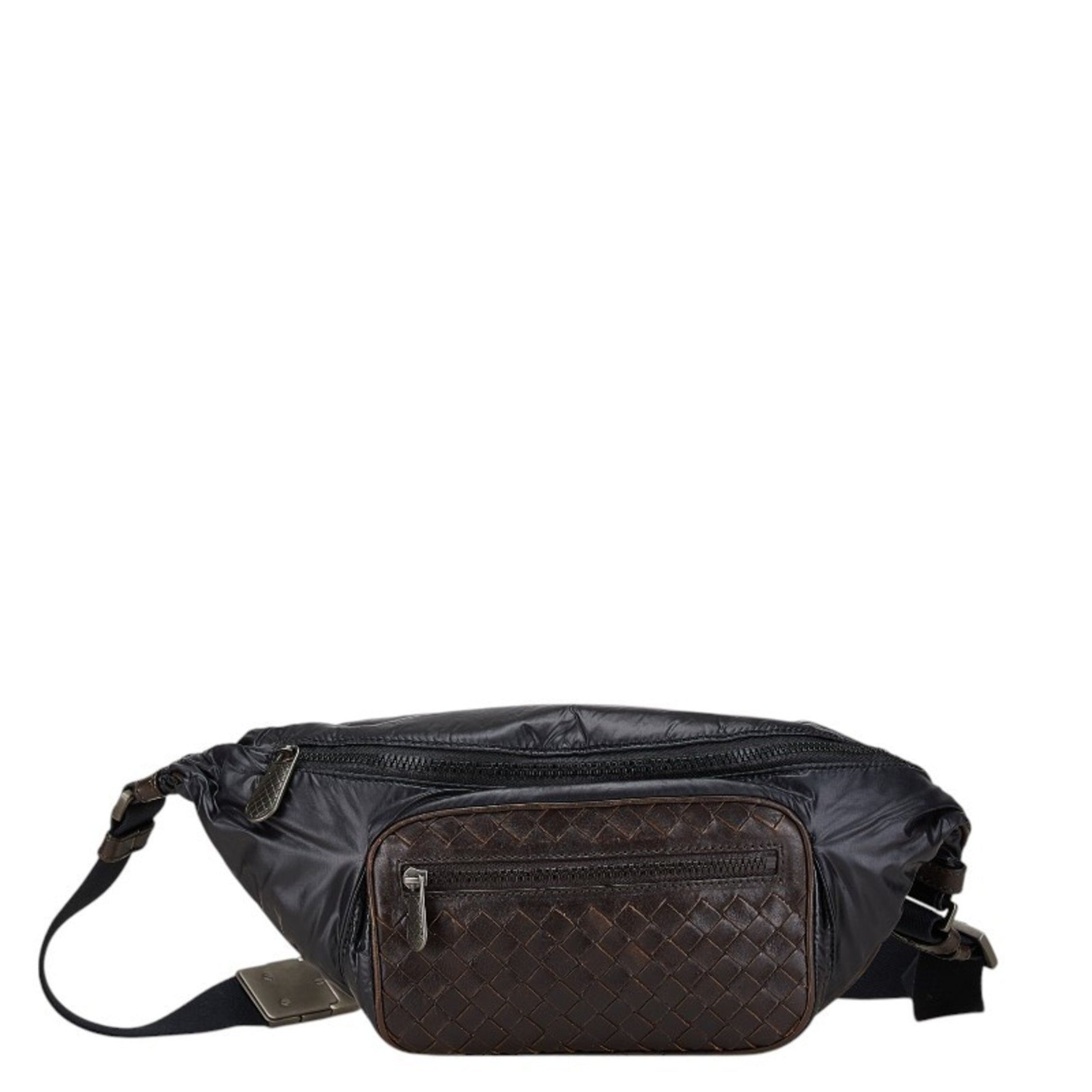 Bottega Veneta Intrecciato Waist Bag in Black and Brown Leather Nylon