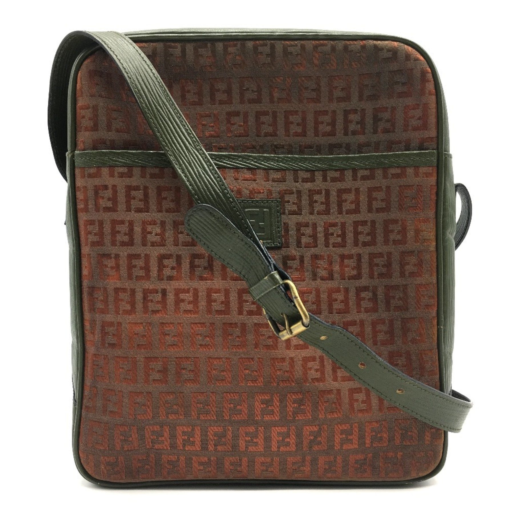 FENDI Zucchino Zucca Logo Pochette, Vintage Adjustable Shoulder Bag in PVC/Leather, Brown/Khaki/Brown