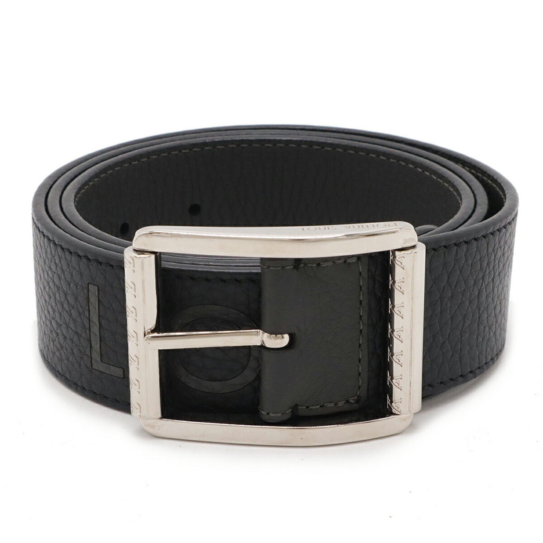 Louis Vuitton Santur Reverso Reversible Belt Taurillon Leather Black Grey #95