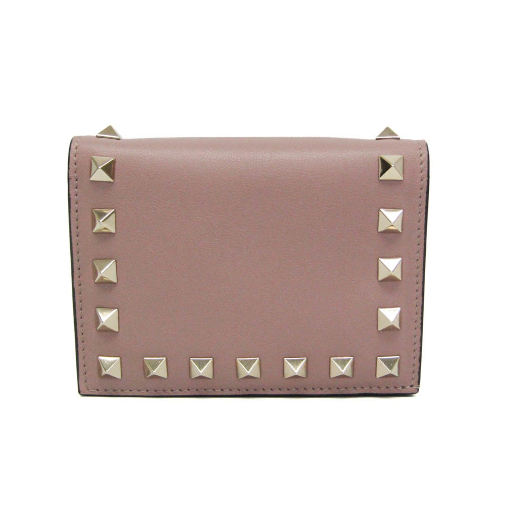 Valentino Garavani Lockstuds QW2P0P39BOL Women's Leather Wallet (bi-fold) Pink Beige