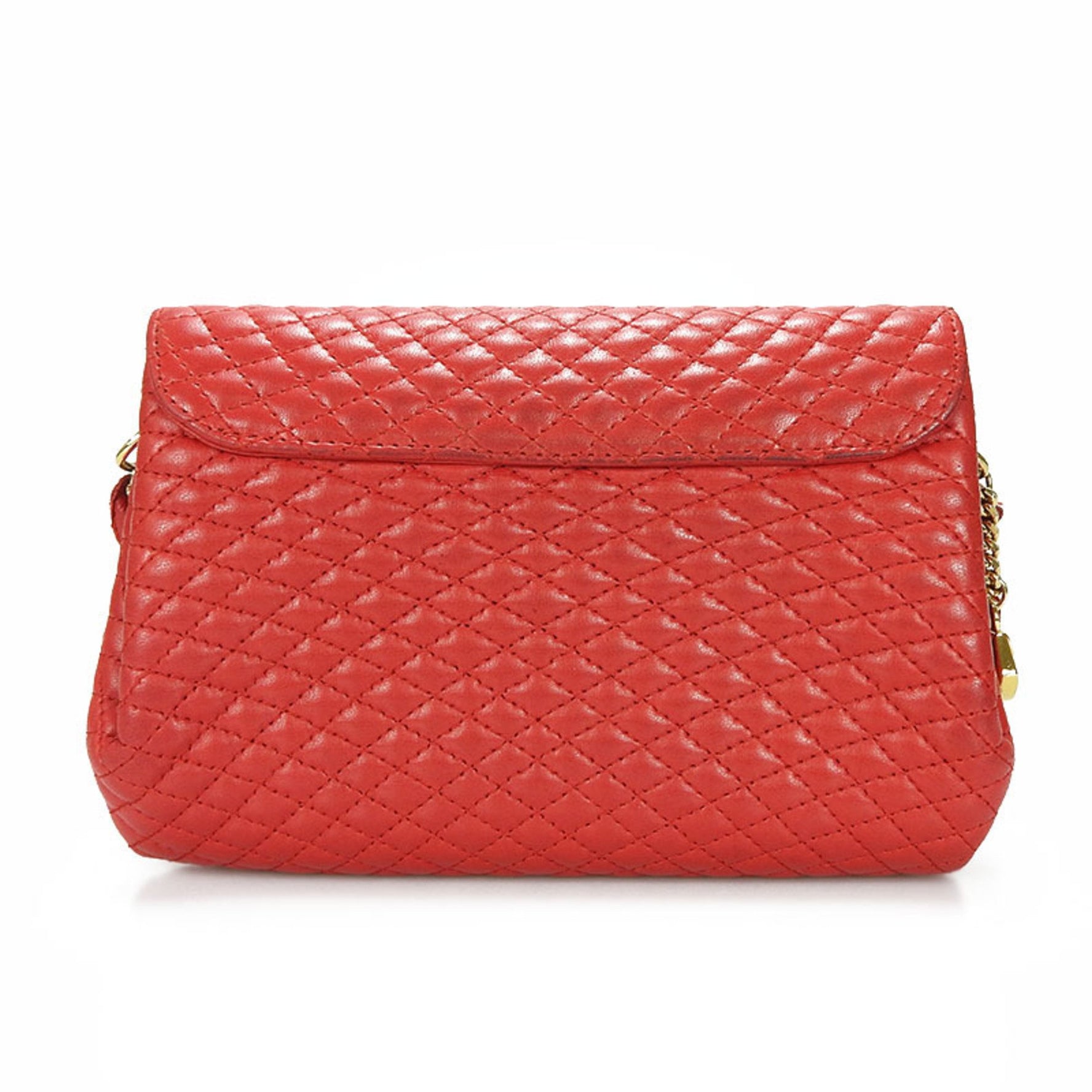 BALLY Chain Shoulder Bag BAG Leather Stitch Gold Hardware Charm Quilted Red leather