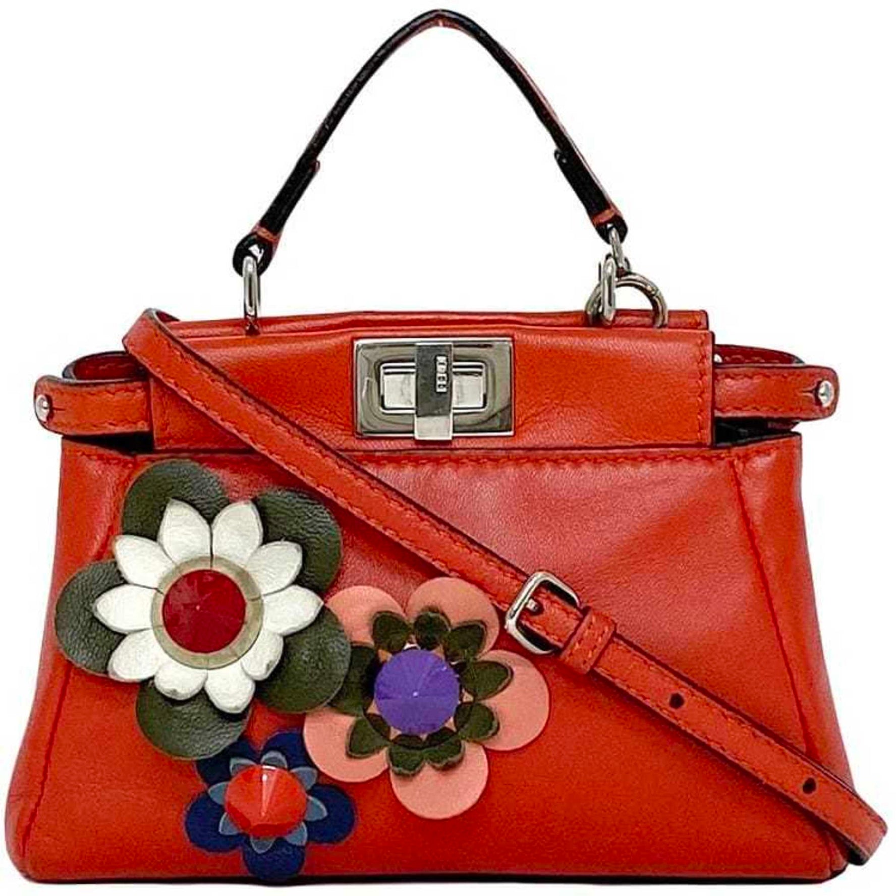 Fendi bag Micro Peekaboo Red Bag Leather Flower Shoulder Compact