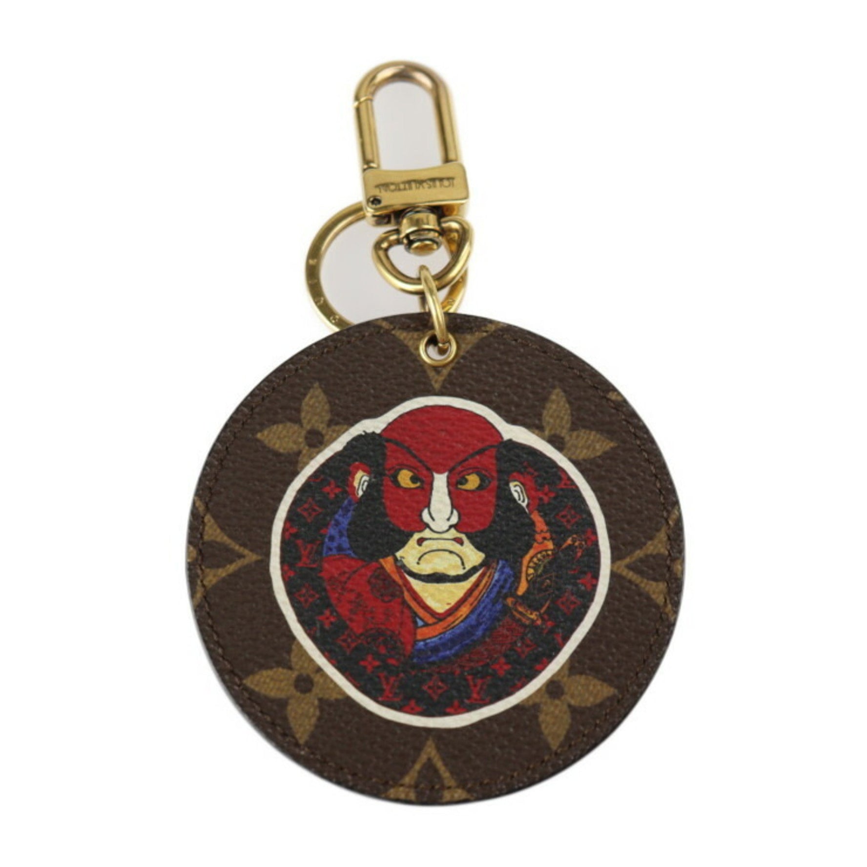 Louis Vuitton Portocre Illustre Keychain Monogram Canvas Leather Brown Red Gold Hardware Kansai Yamamoto Kabuki Key Ring Bag Charm