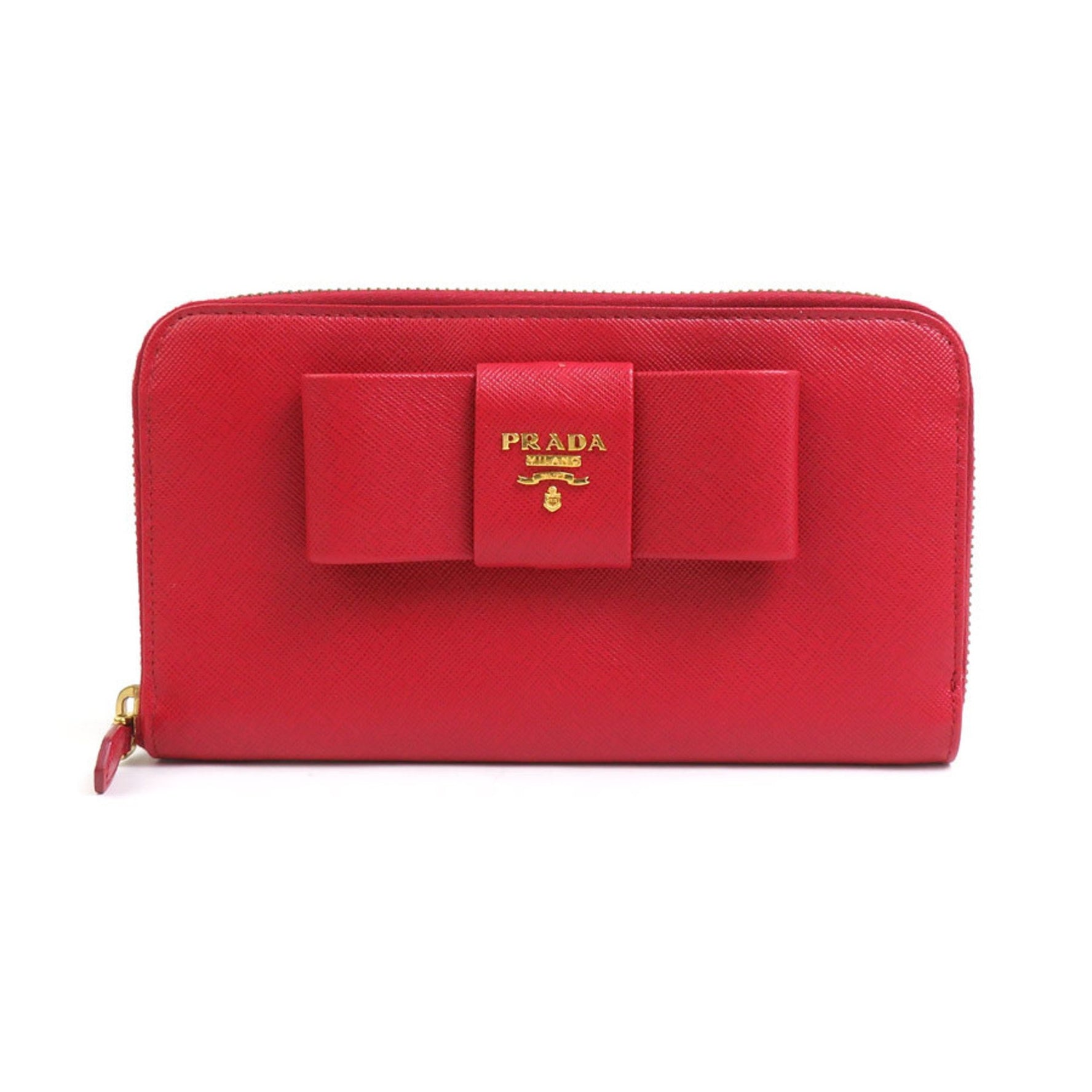 PRADA Round Long Wallet Leather Red Women's h30863a