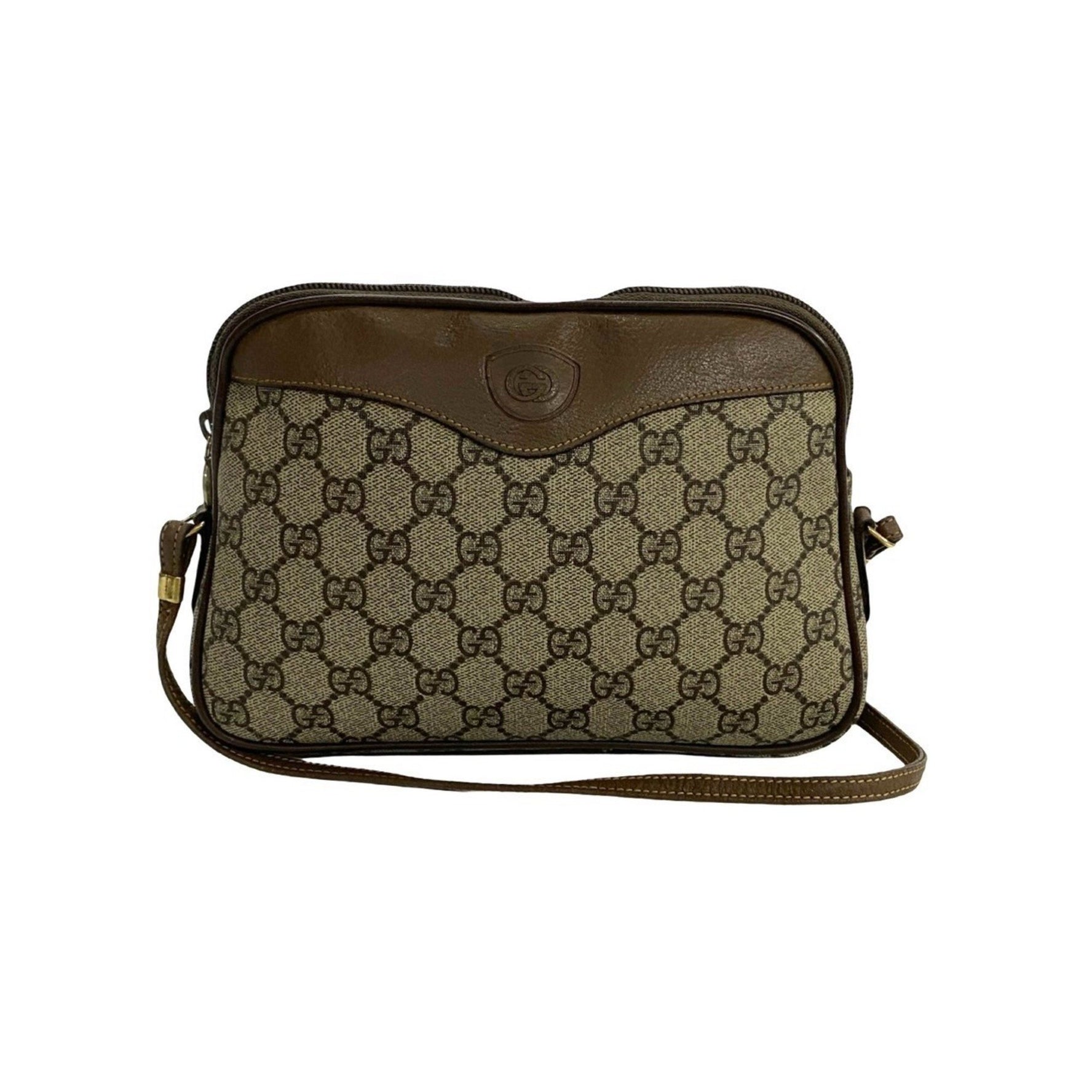 GUCCI Old Gucci GG Logo Leather Genuine Shoulder Bag Pochette Sacoche Brown pi9-7
