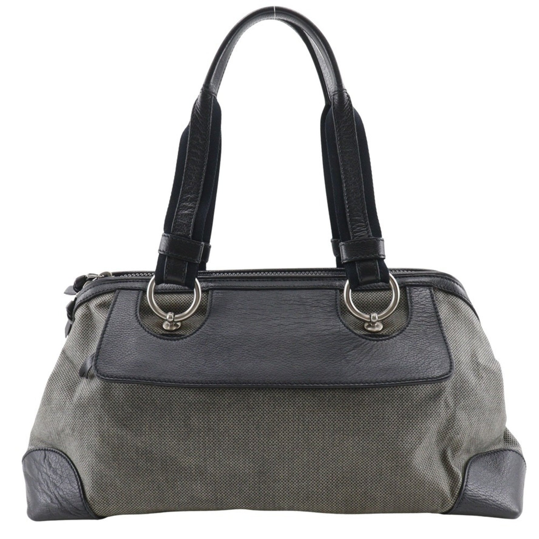Bottega Veneta Tote Bag Canvas x Leather Gray/Black Double