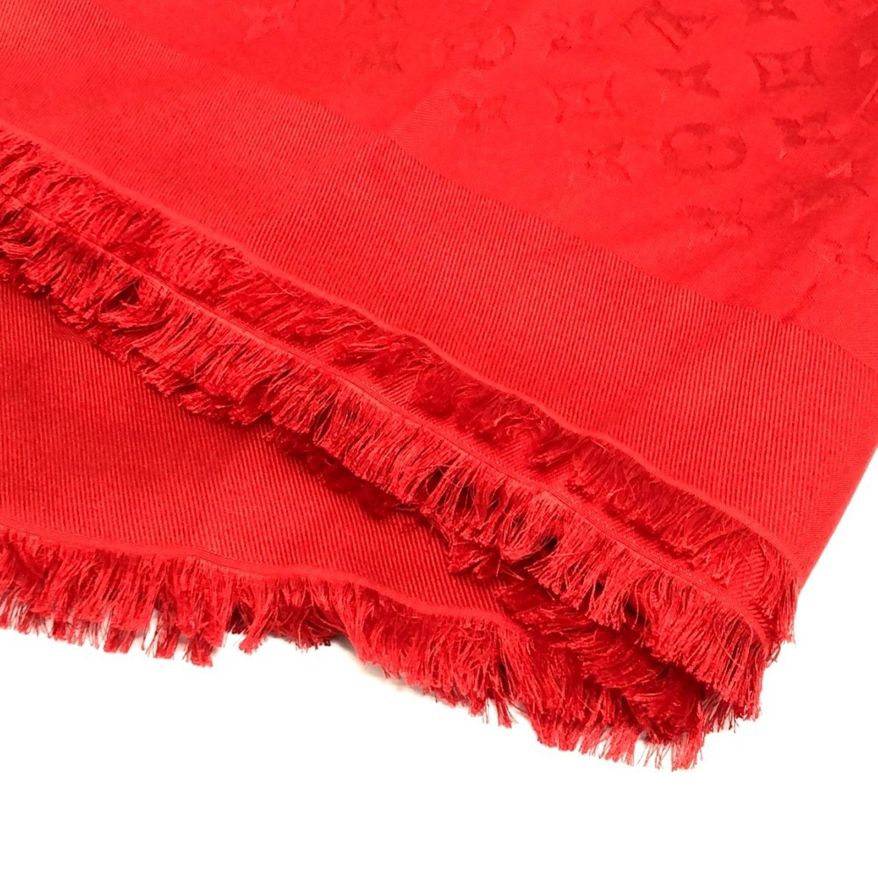 LOUIS VUITTON M72237 Monogram Silk Shawl Scarf, Large Size, Women's, Red