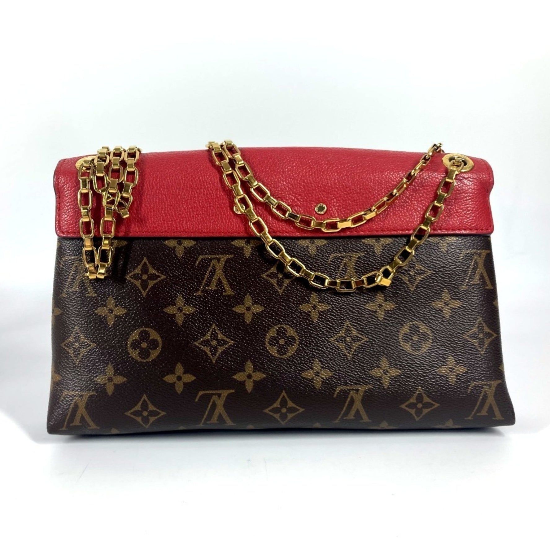 Louis Vuitton Monogram Pallas Chain Bag W Crossbody Flap Shoulder Canvas Red