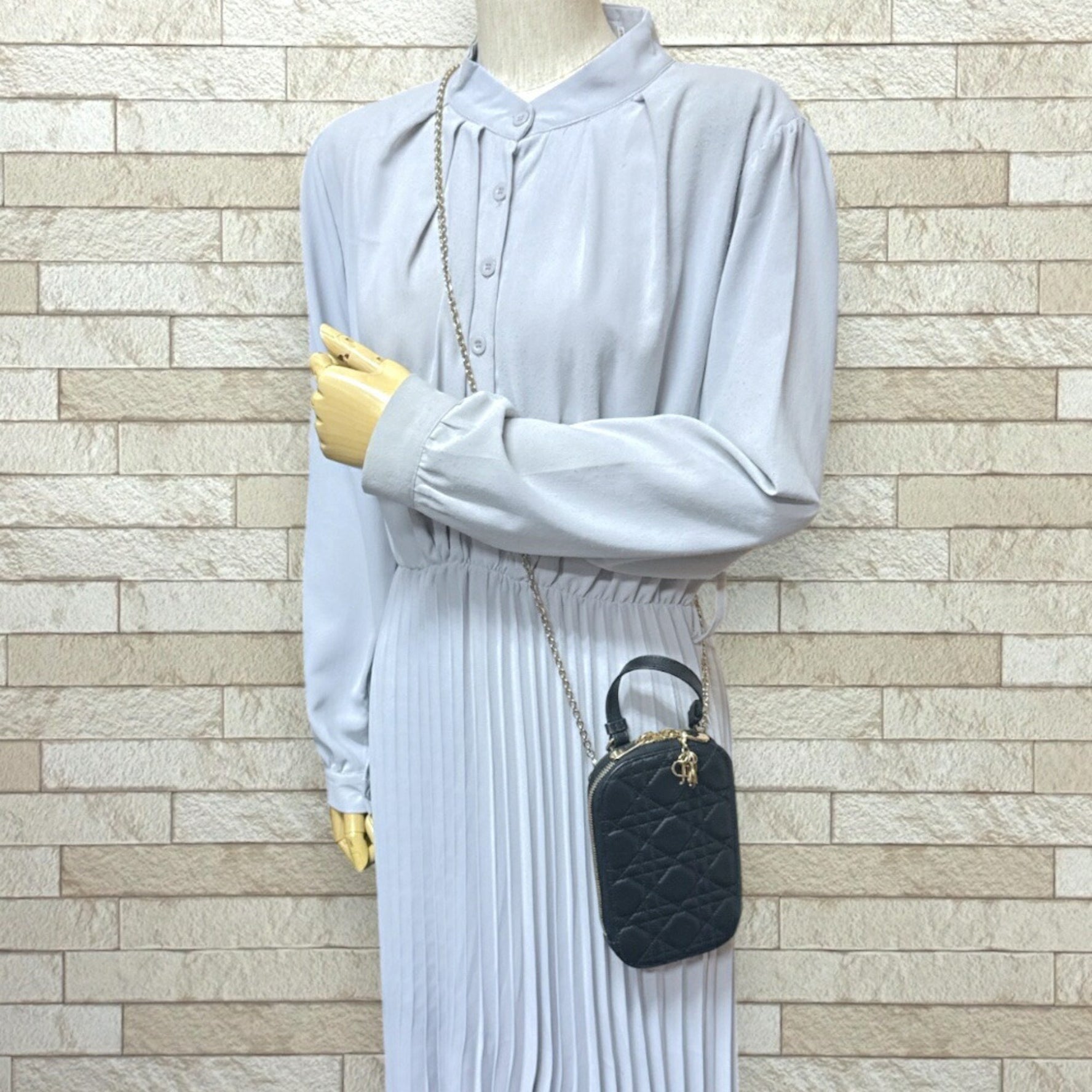 Christian Dior Dior Lady Corin Cannage Shoulder Bag in Black Lambskin with Chain Phone Holder