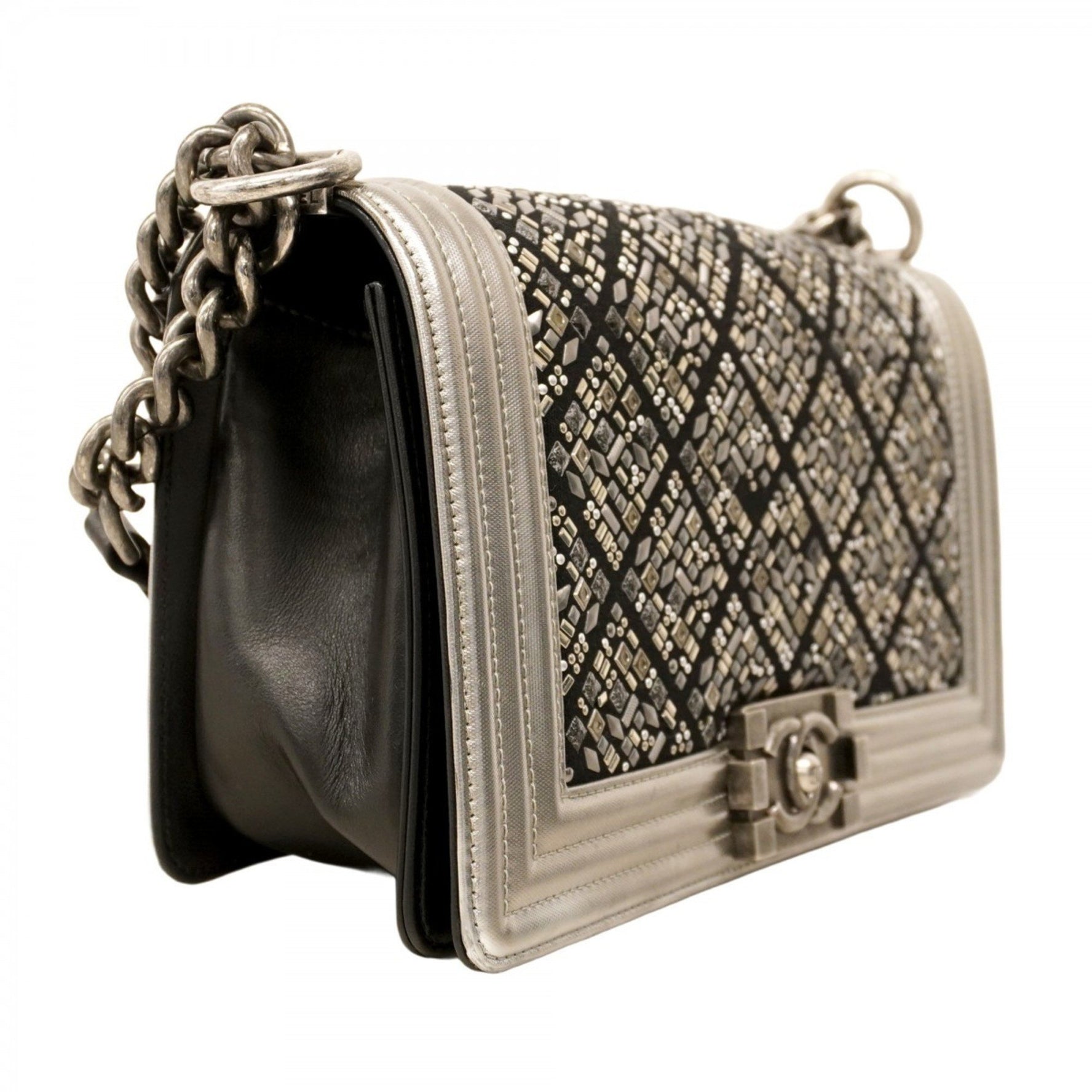 Chanel Shoulder Bag Boy Chain Leather Canvas