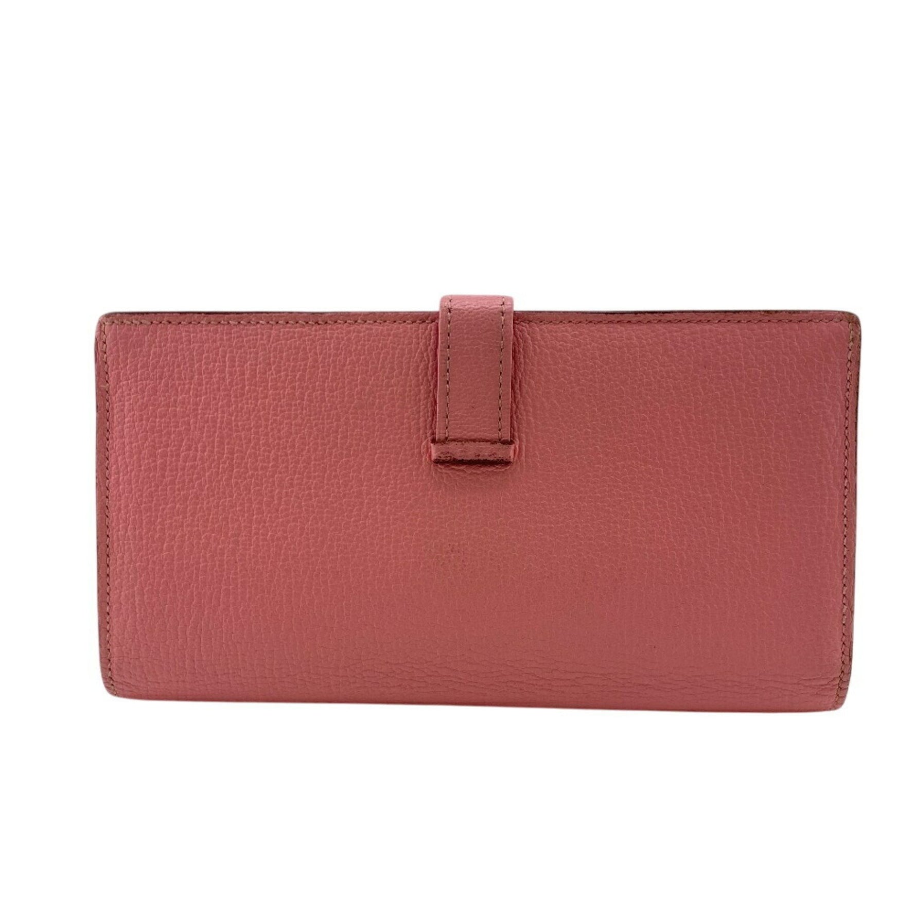 HERMES Hermès □R Bearn Souffle Long Wallet Pink Women's