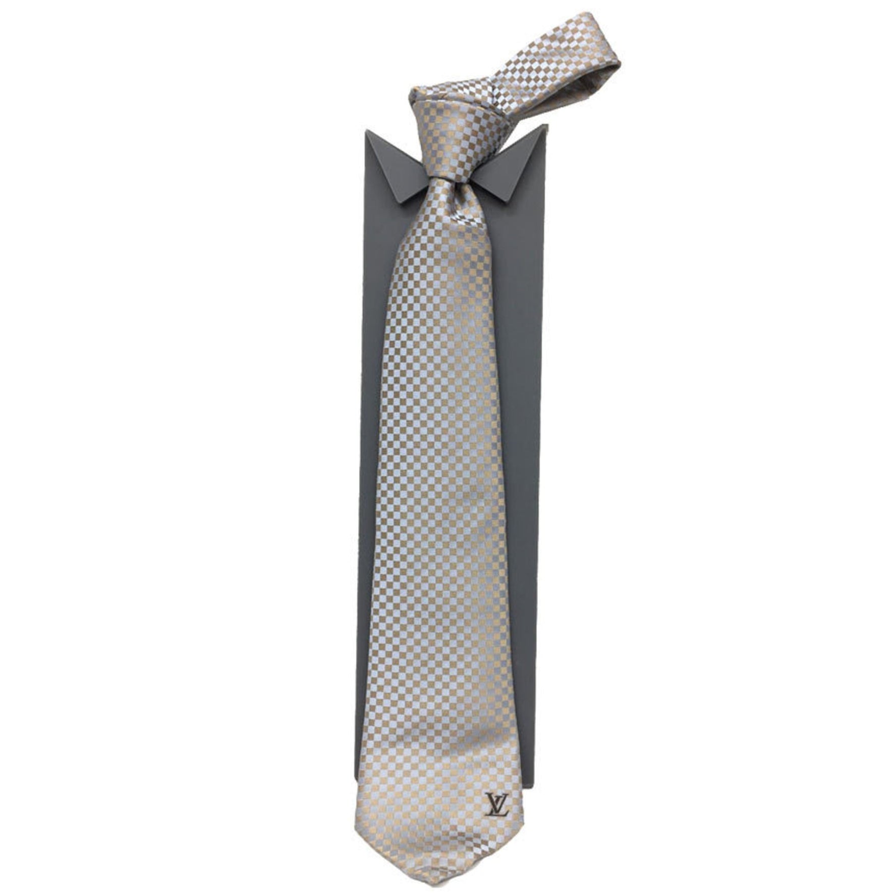 Louis Vuitton Cravate Petit Damier Tie Blue Gray 100% Silk