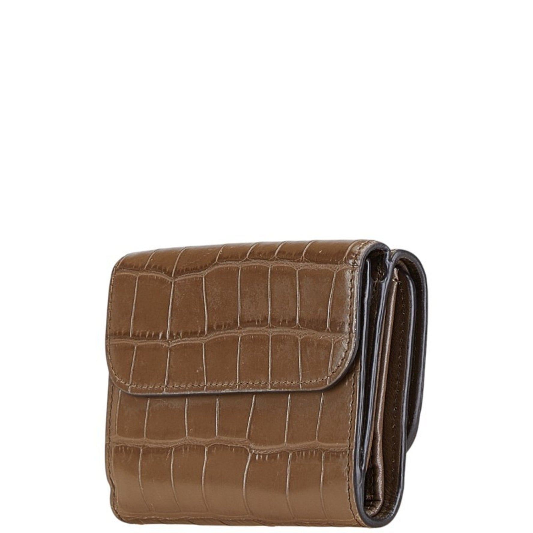 Chloé Chloe Crocodile Embossed Tri-fold Wallet Leather