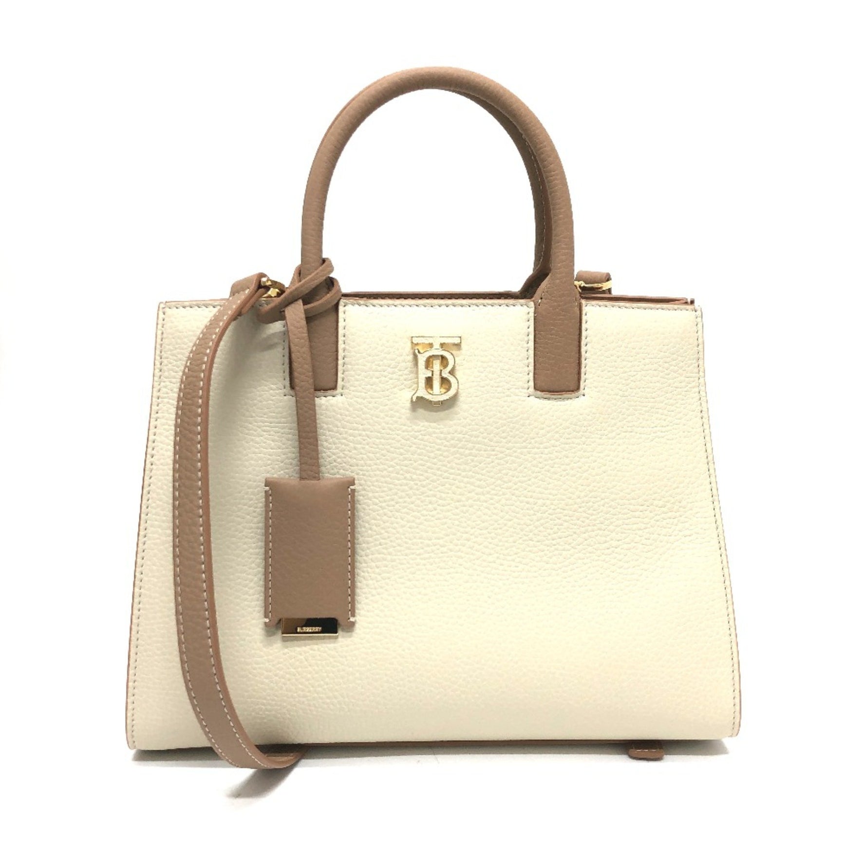 Burberry 2WAY Bag Shoulder Bag Crossbody Hand Bag White x Beige GoldHardware