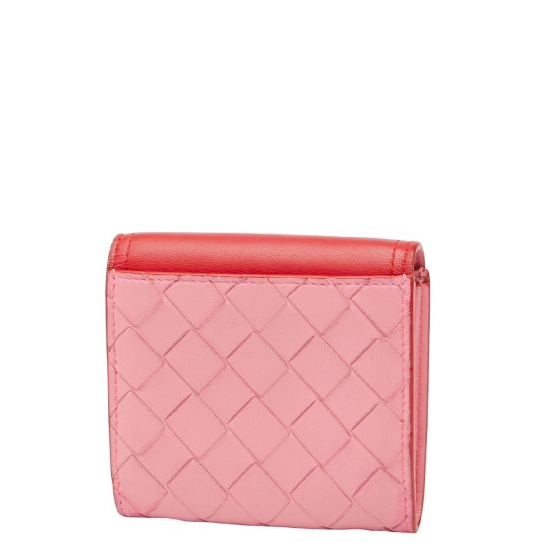 Bottega Veneta Intrecciato Bi-fold Wallet Red Pink Leather BOTTEGAVENETA