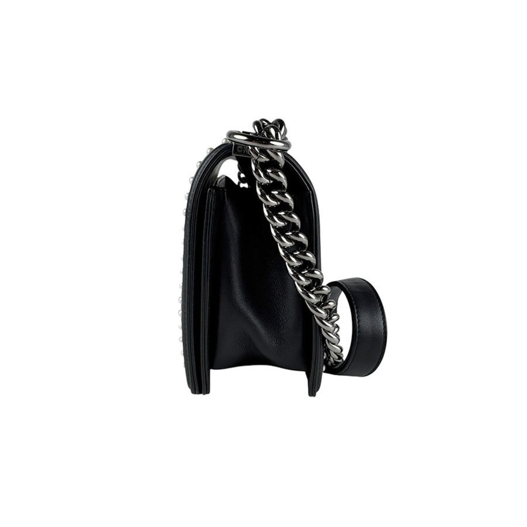 CHANEL Boy Shoulder Bag in Tweed and Leather, Black, Silver, White