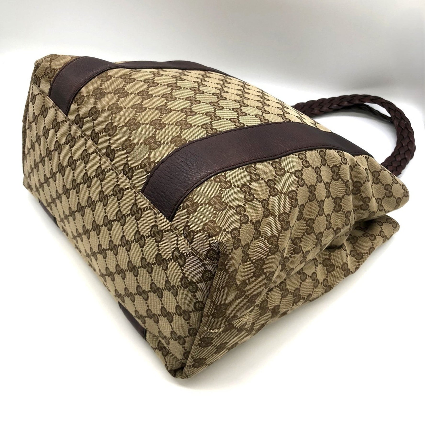 GUCCI Tote Bag Handbag GG Canvas Leather Handle Men's