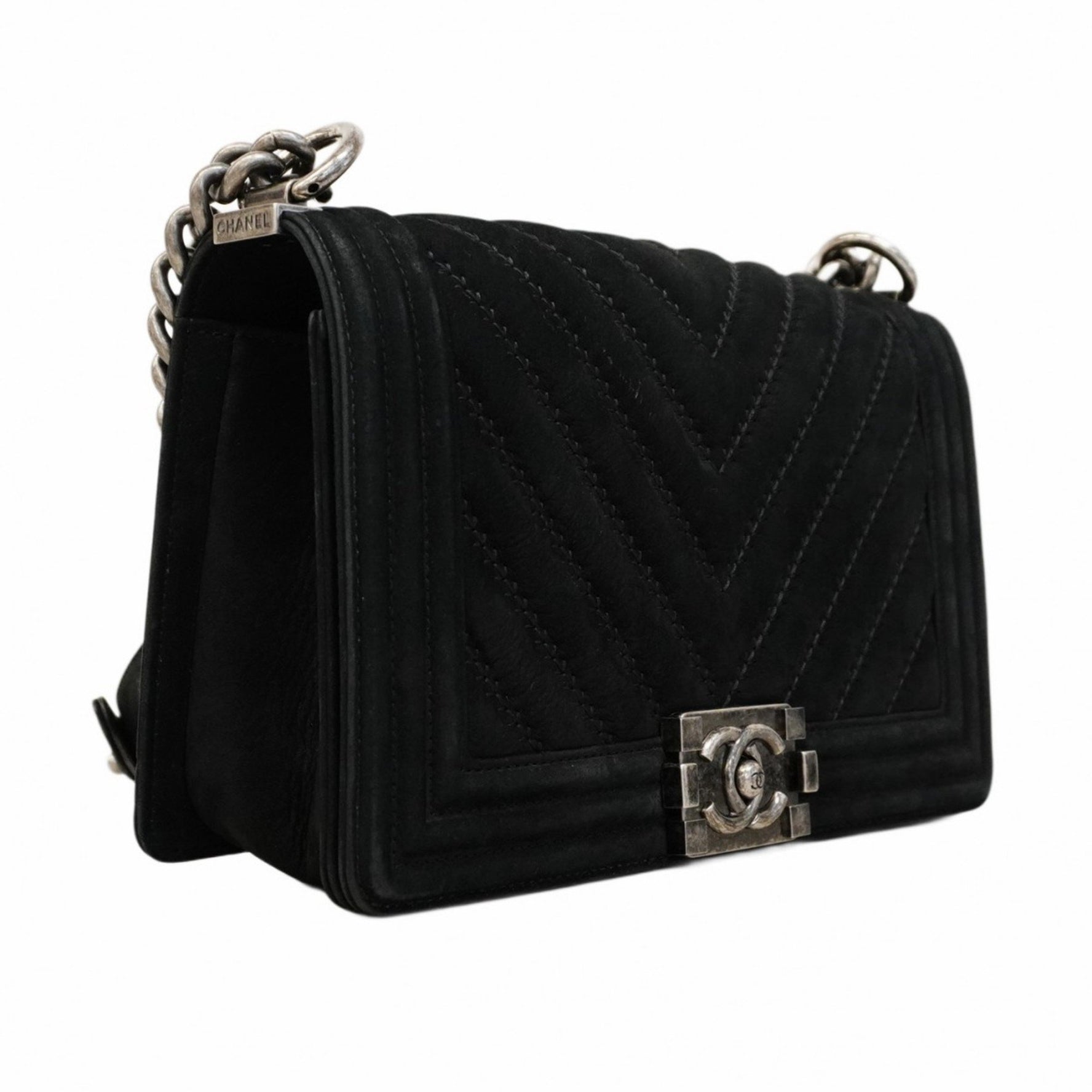Chanel Boy Shoulder Bag, V-Stitch Chain Suede