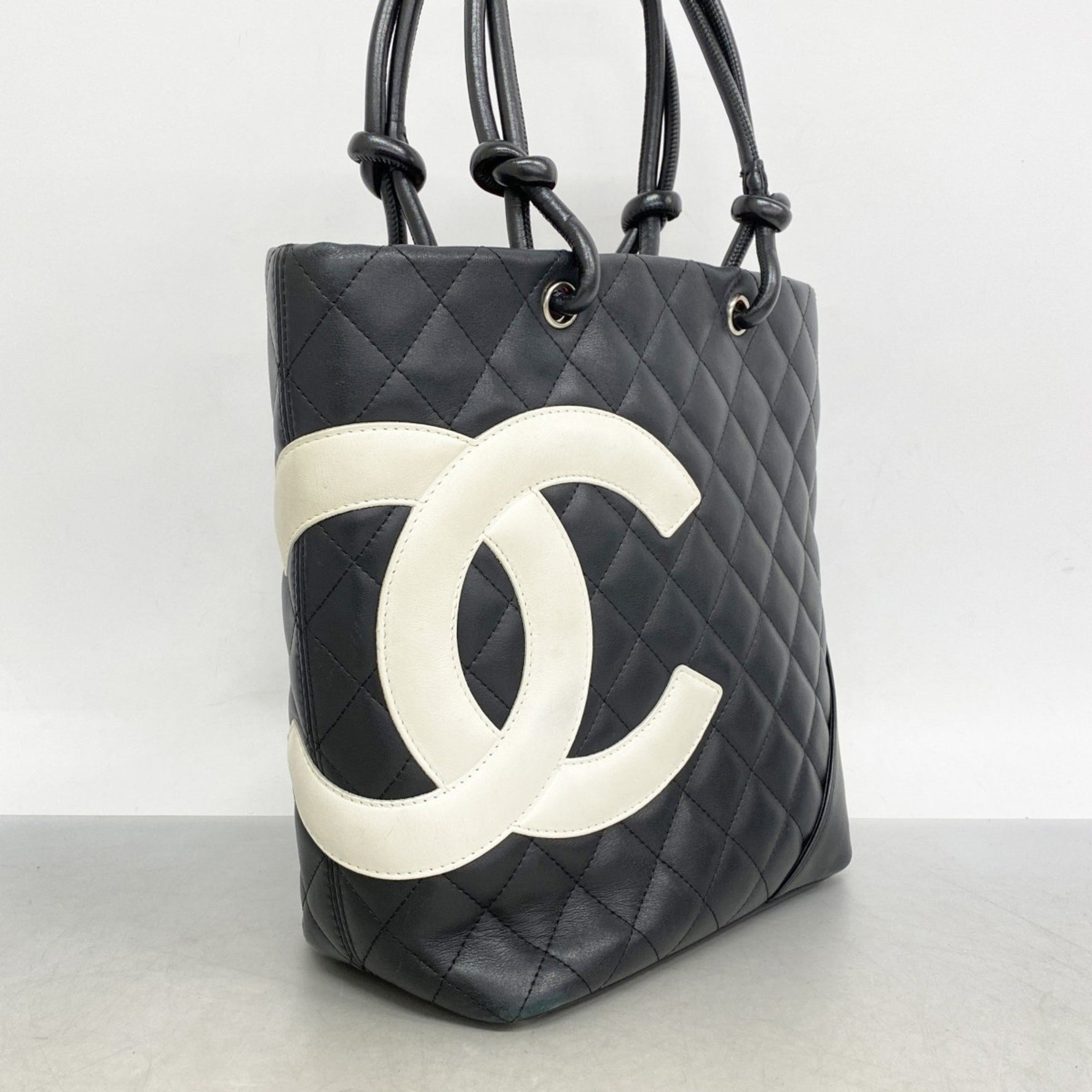 Chanel Cambon Tote Bag, Lambskin, Black and White