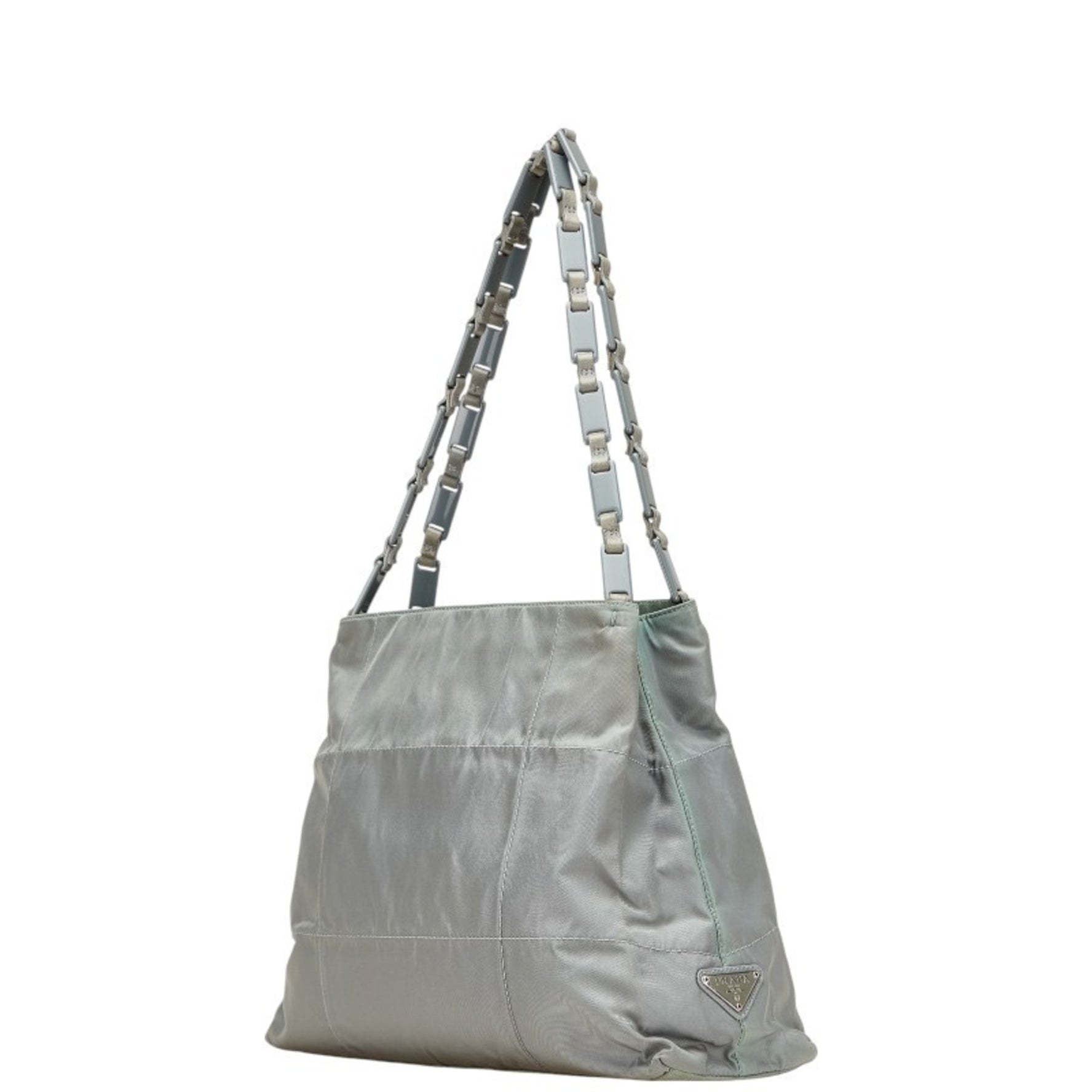 Prada Triangle Logo Plate Tote Bag Nylon Leather