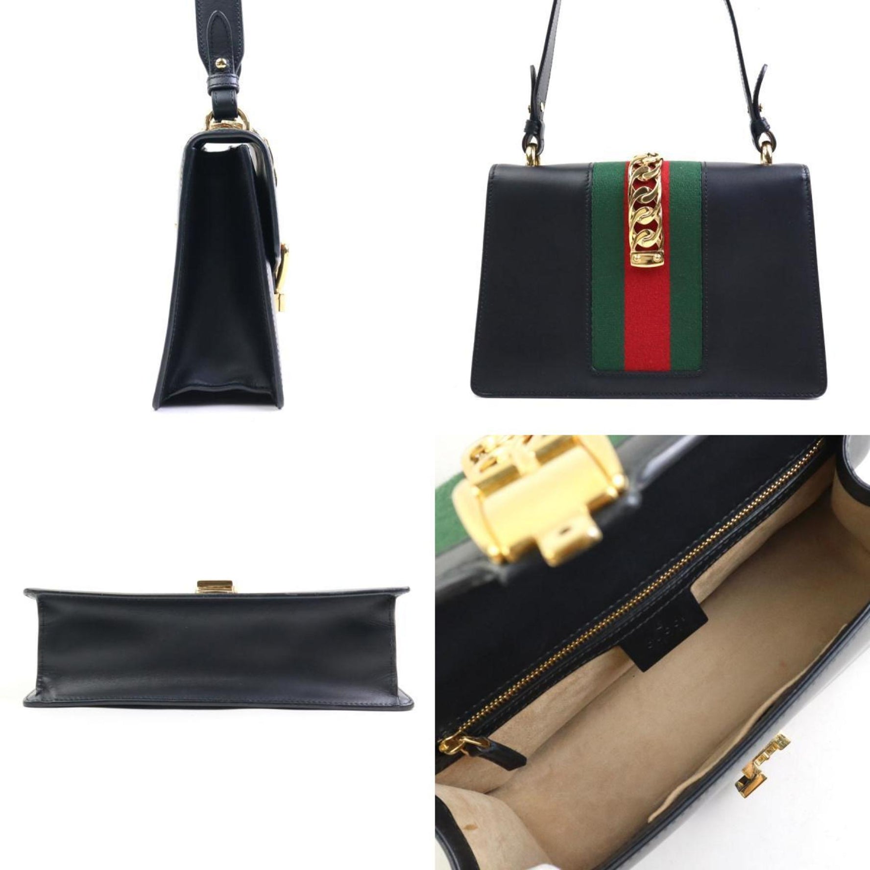 GUCCI 2Way Bag Shoulder Sylvie Leather Black Gold Women's e58960a