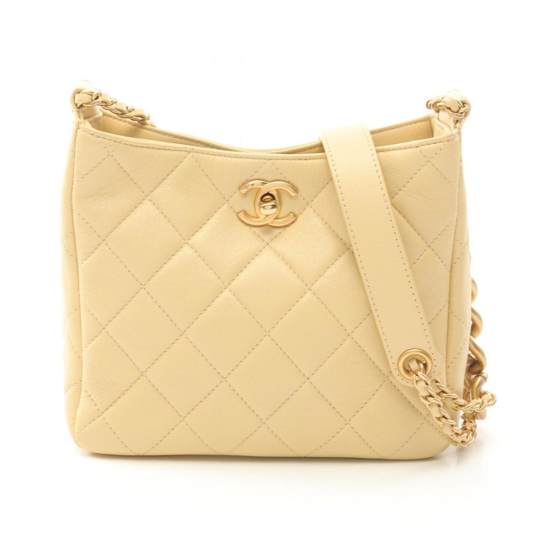 CHANEL Matelasse Small Hobo Bag Shoulder Lambskin (Sheepskin) Women's Yellow AS3259