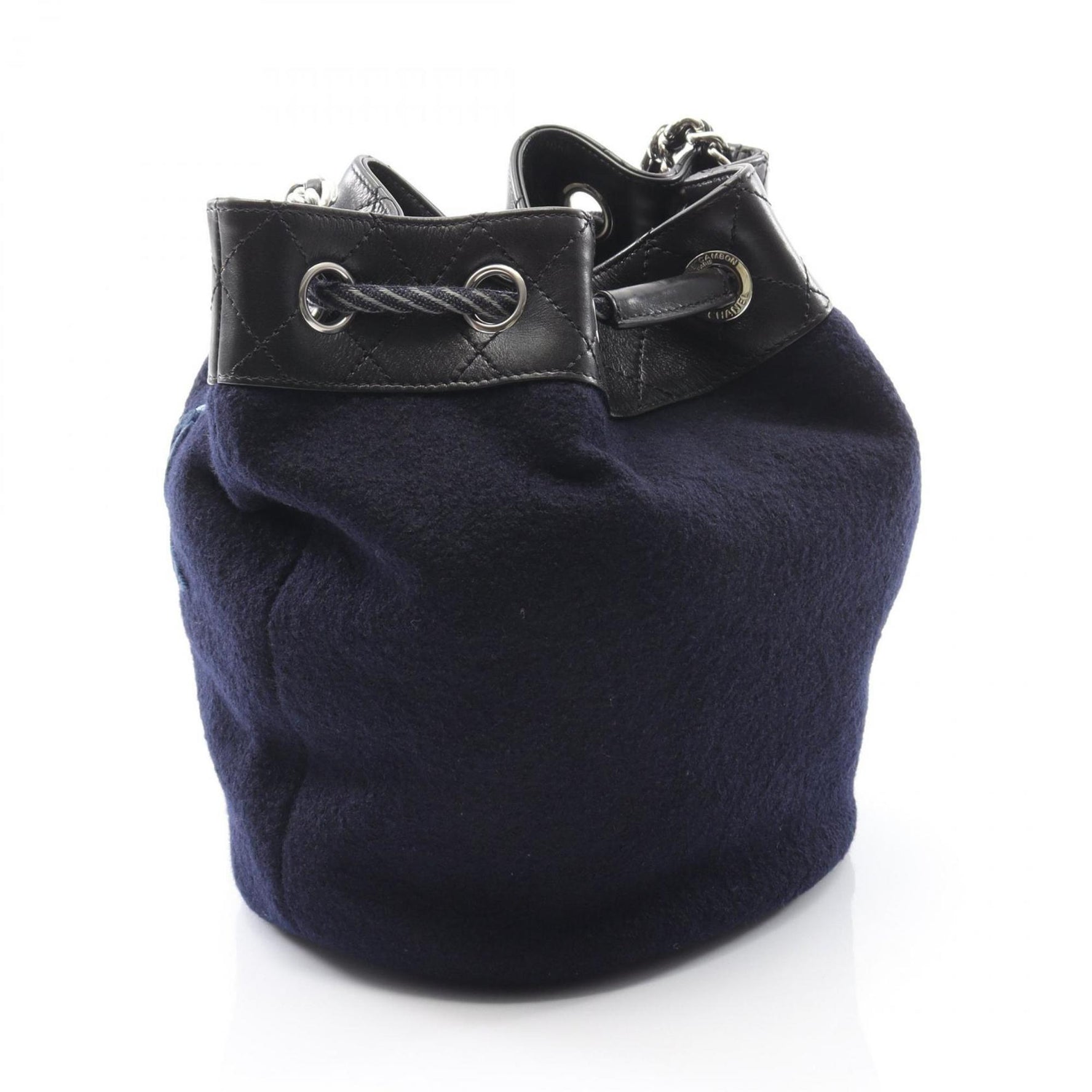 CHANEL Embroidered Shoulder Bag in Wool and Leather, Navy Black