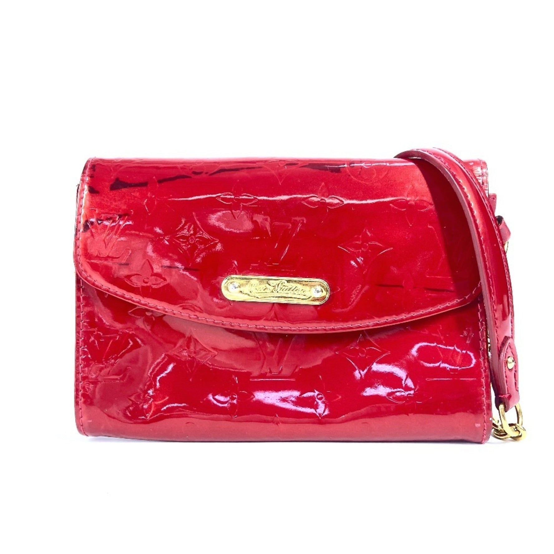 Louis Vuitton Monogram Vernis Belair Pochette Crossbody Bag Chain Wallet Long Shoulder Men's Pomme d'Amour Red