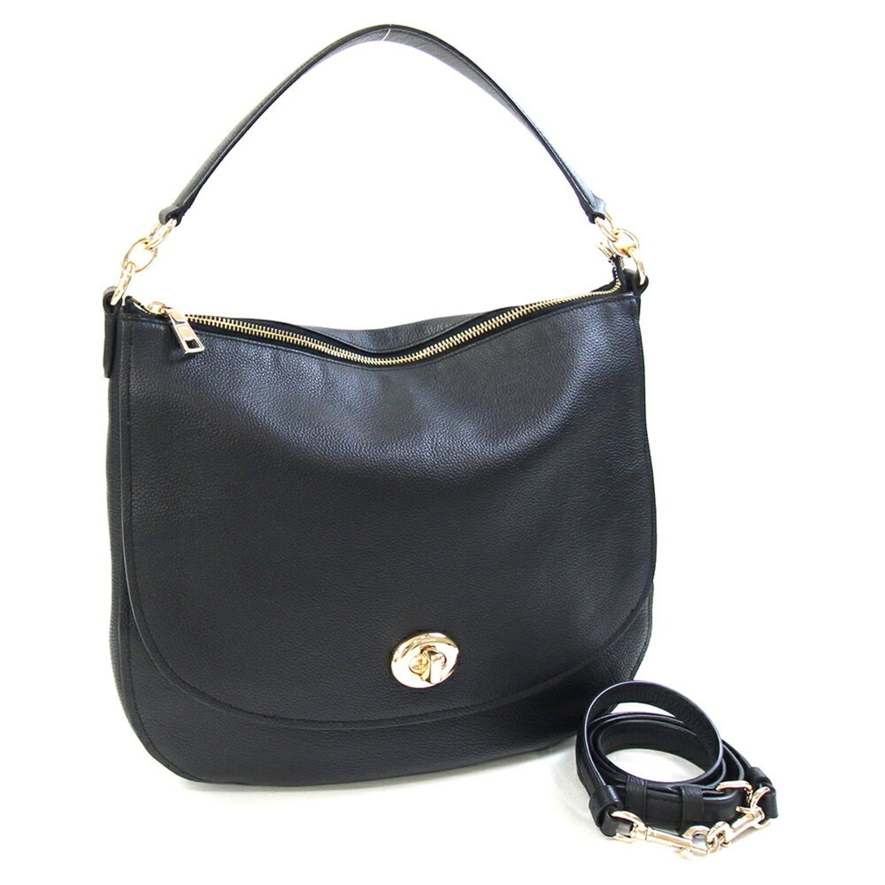 Coach Bag F36762 Black Leather Shoulder Turnlock Women's COACH
