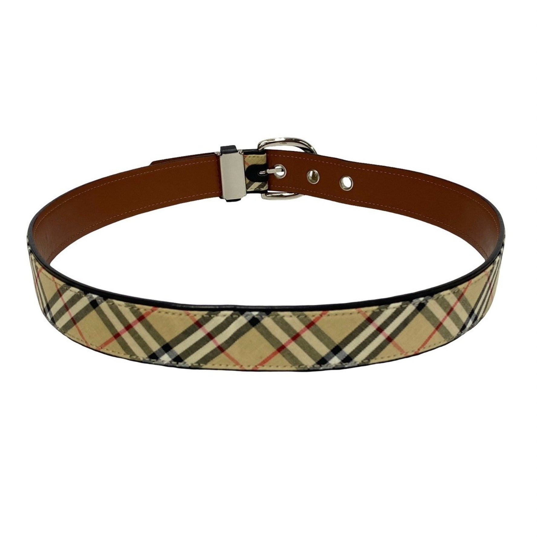 BURBERRY Nova Check Canvas Leather Brown Belt Burberry Golf Men's