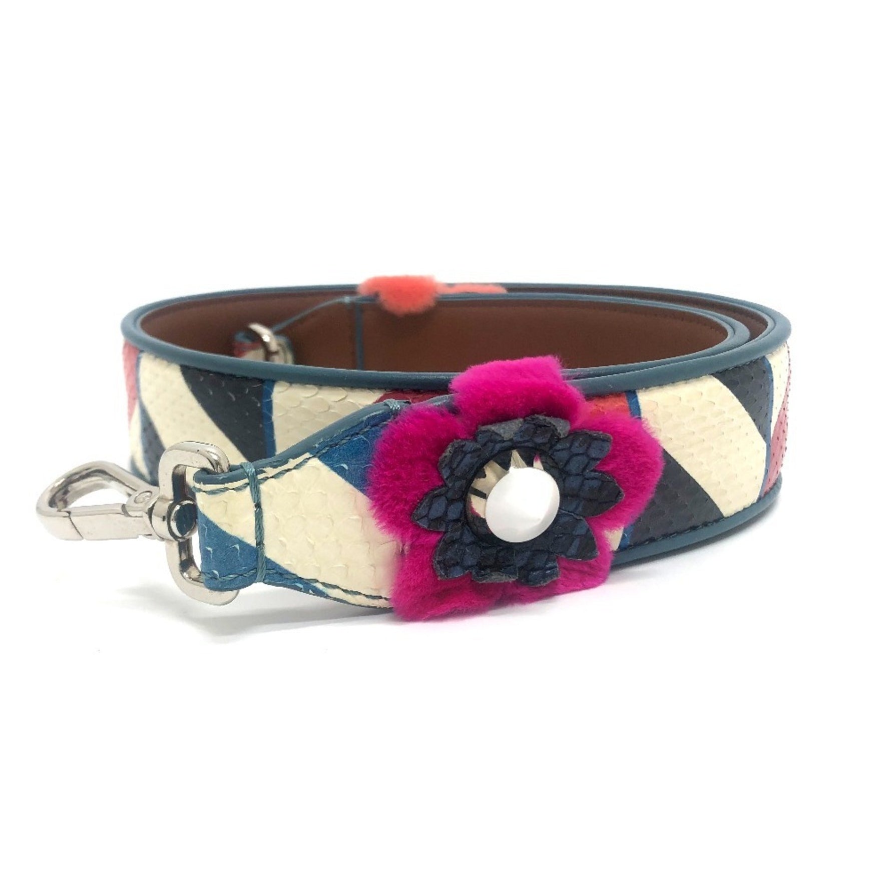 FENDI Flower Stud Strap You Bag, Multicolor Leather Shoulder White with and Silver Hardware