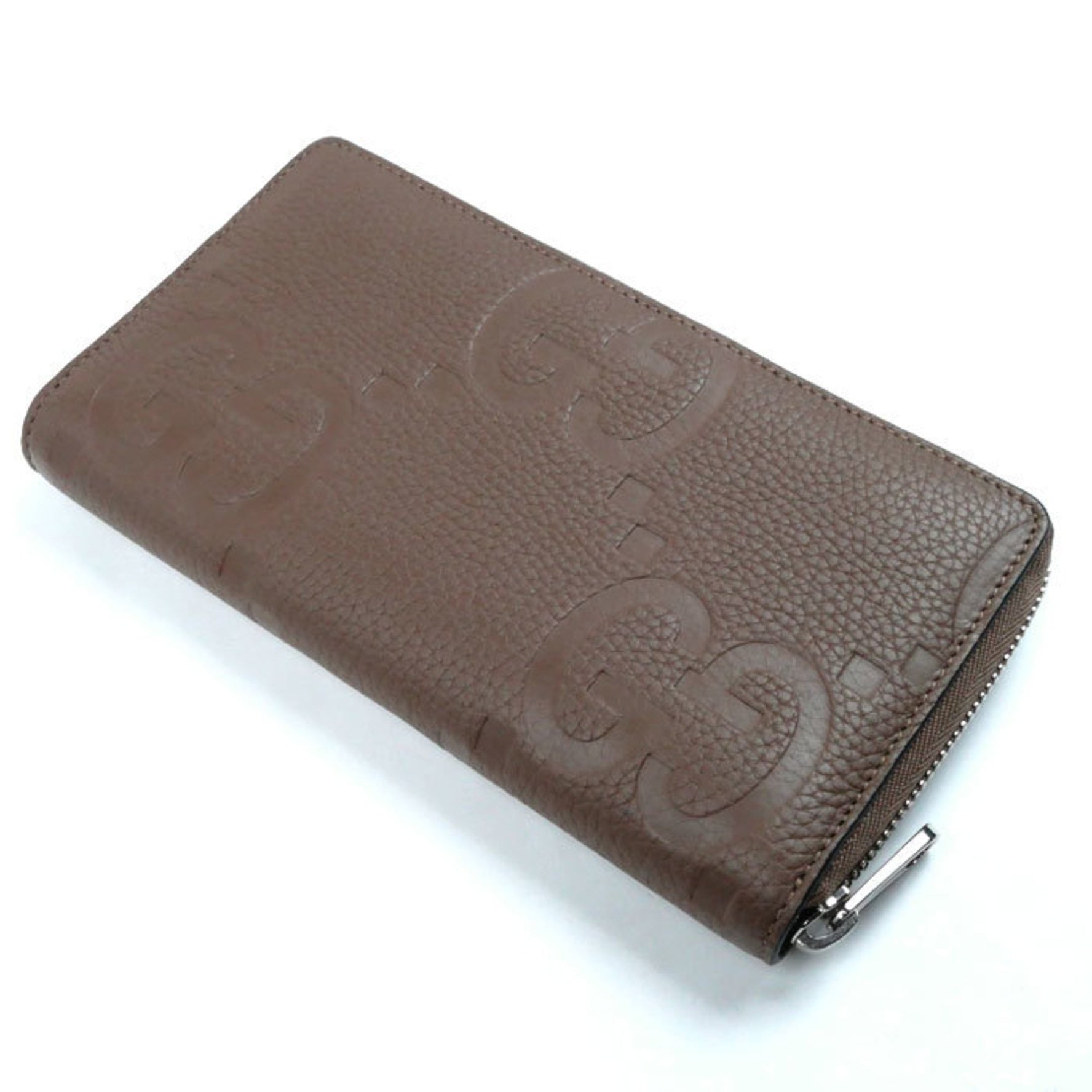 GUCCI Jumbo GG Zip Around Long Wallet Round Taupe Unisex