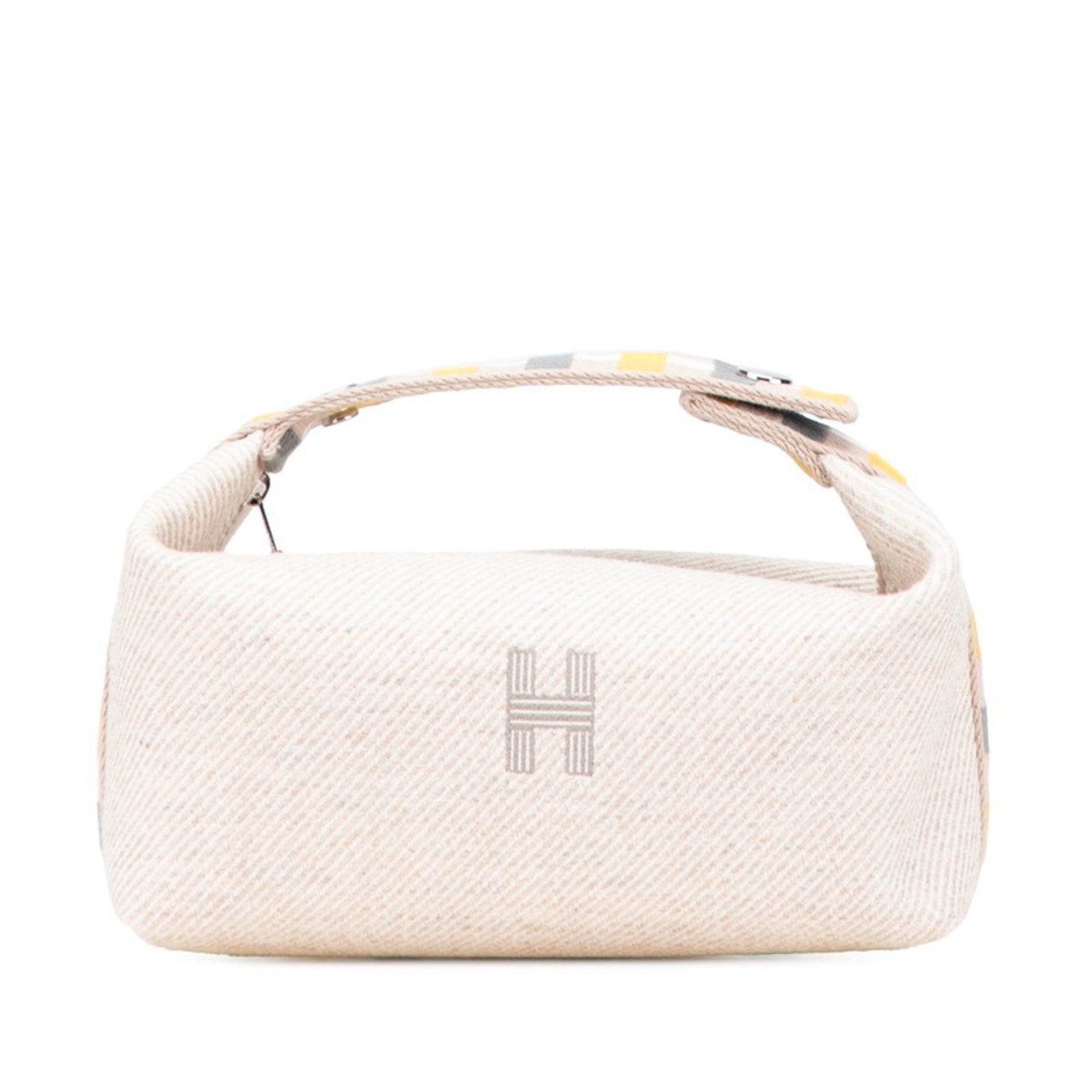 Hermès Bride A Black Au Carré Handbag Pouch Ivory Yellow Toile Chevron HERMES