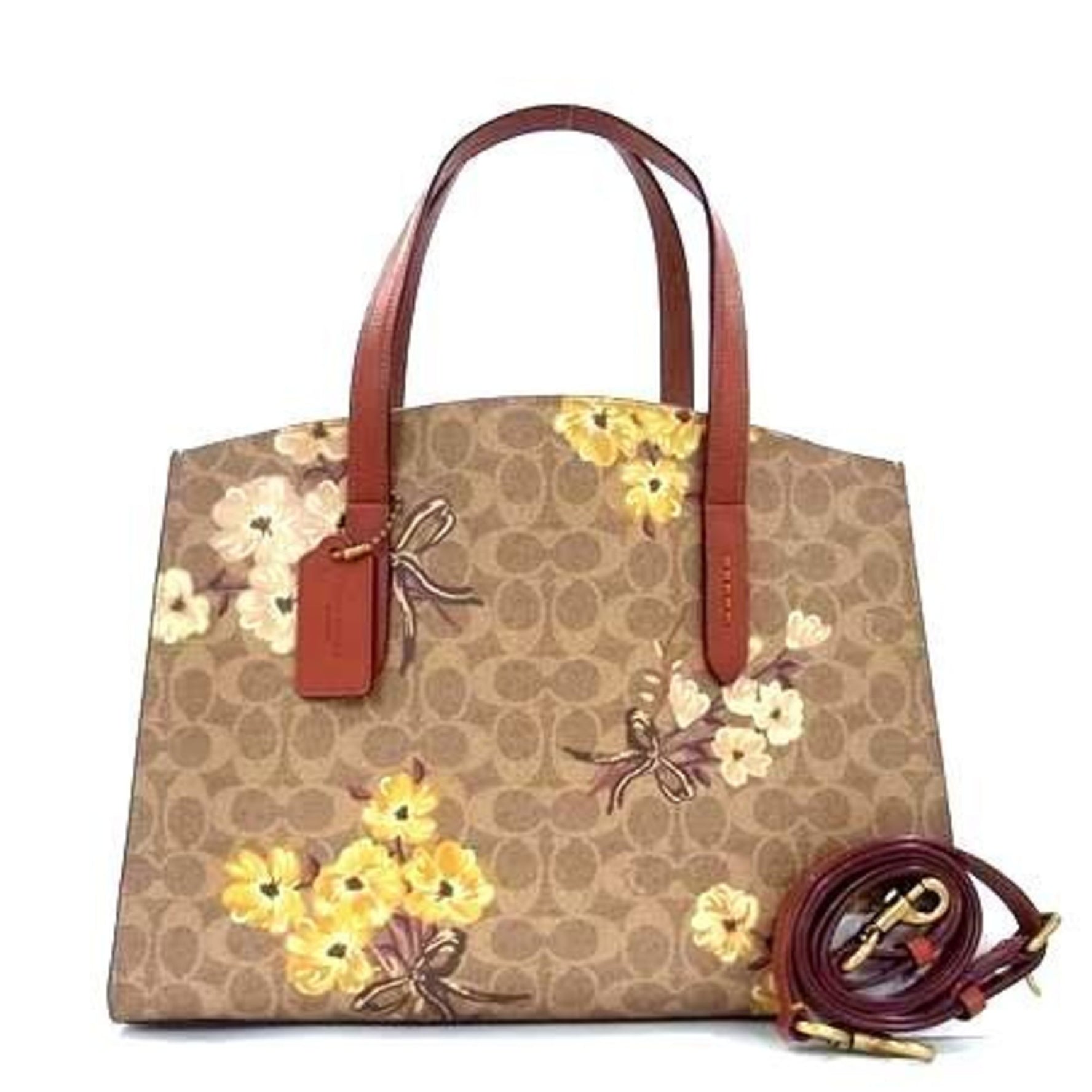 COACH Signature Handbag in Beige and Brown Leather