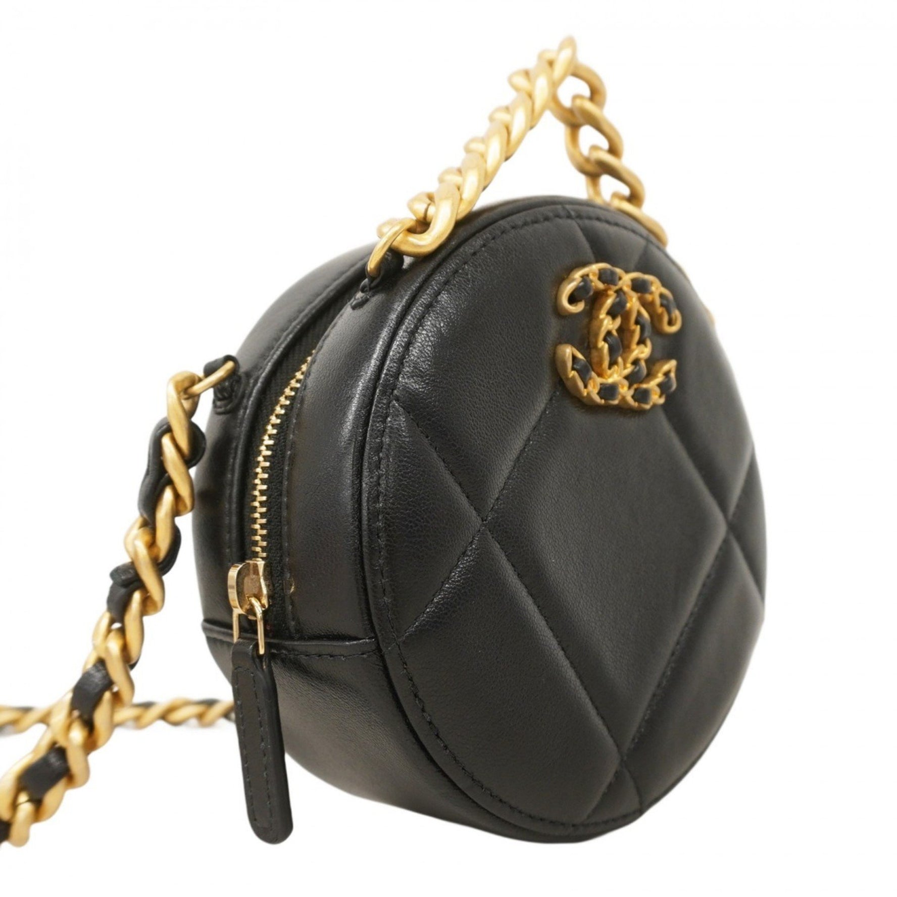 Chanel Matelasse Shoulder Bag, Lambskin, Black and Gold, Women's