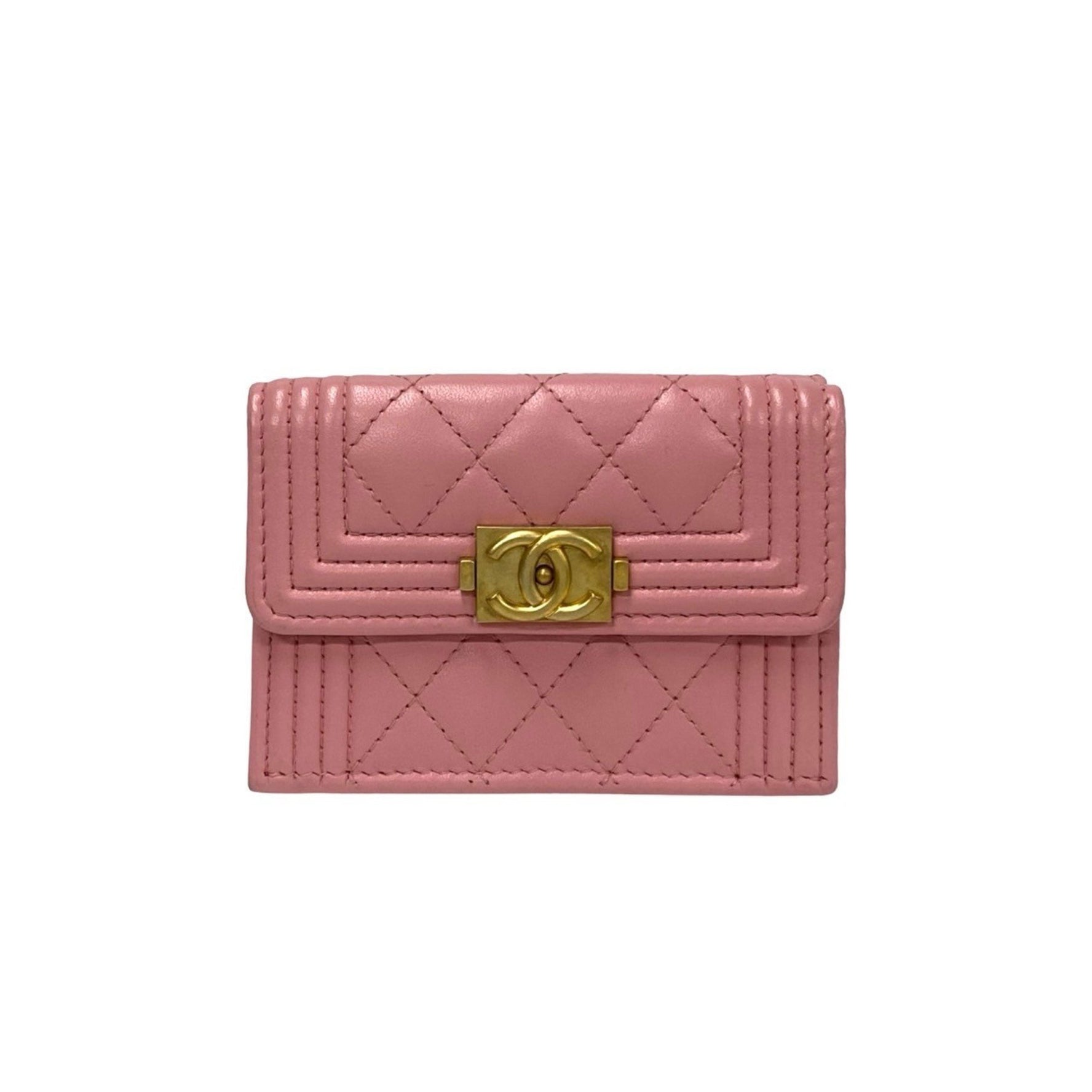 CHANEL Boy Lambskin Leather Tri-fold Wallet