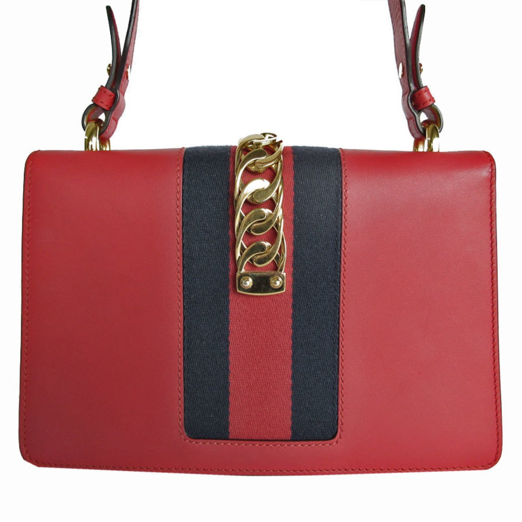 GUCCI Shoulder Bag Sylvie Leather Red Gold Women's s0176a
