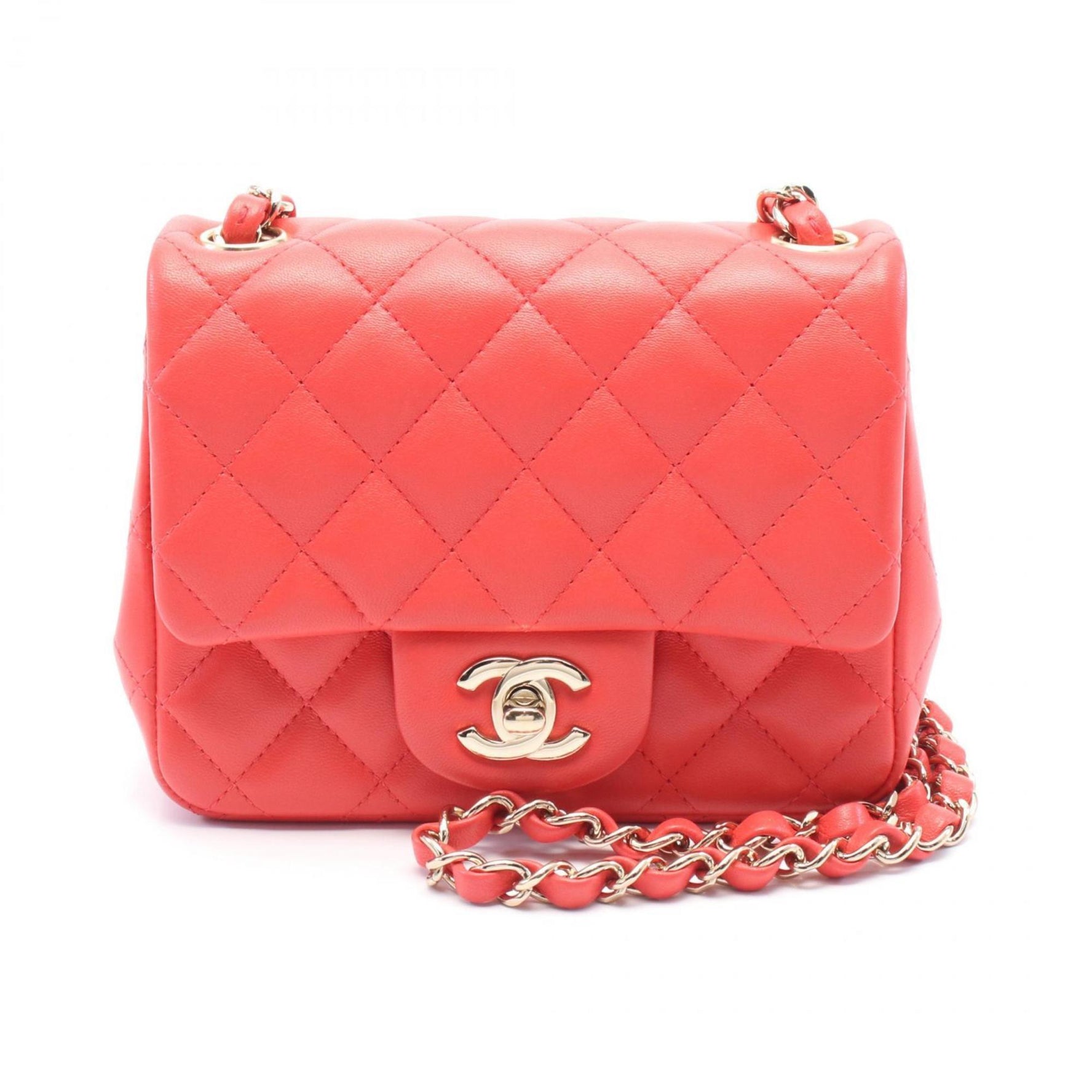 CHANEL Mini Matelasse Shoulder Bag Leather Red