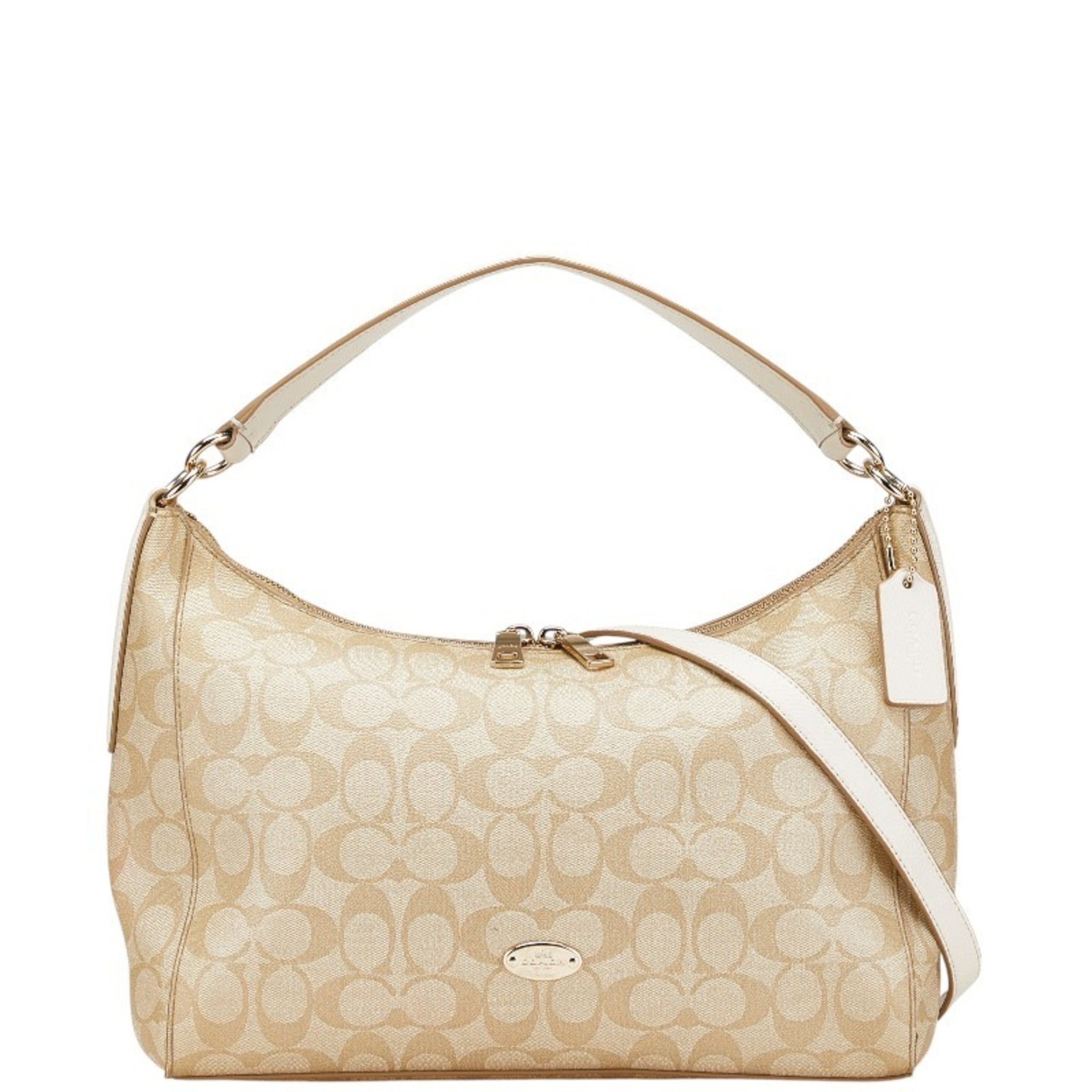 Coach Signature Shoulder Bag/Handbag, Beige/White Leather