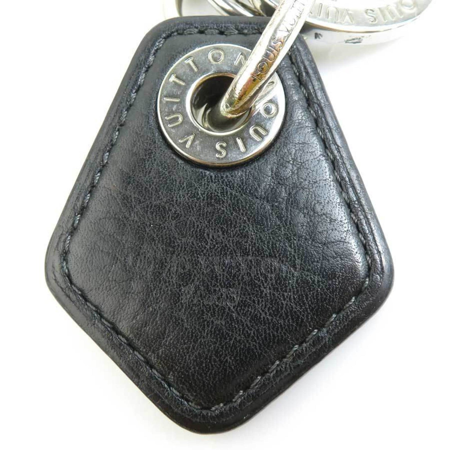 Louis Vuitton LOUIS VUITTON Charm Key Ring Portocle LV Creme Metal Leather Black x Silver Men's Women's M66137 a0562