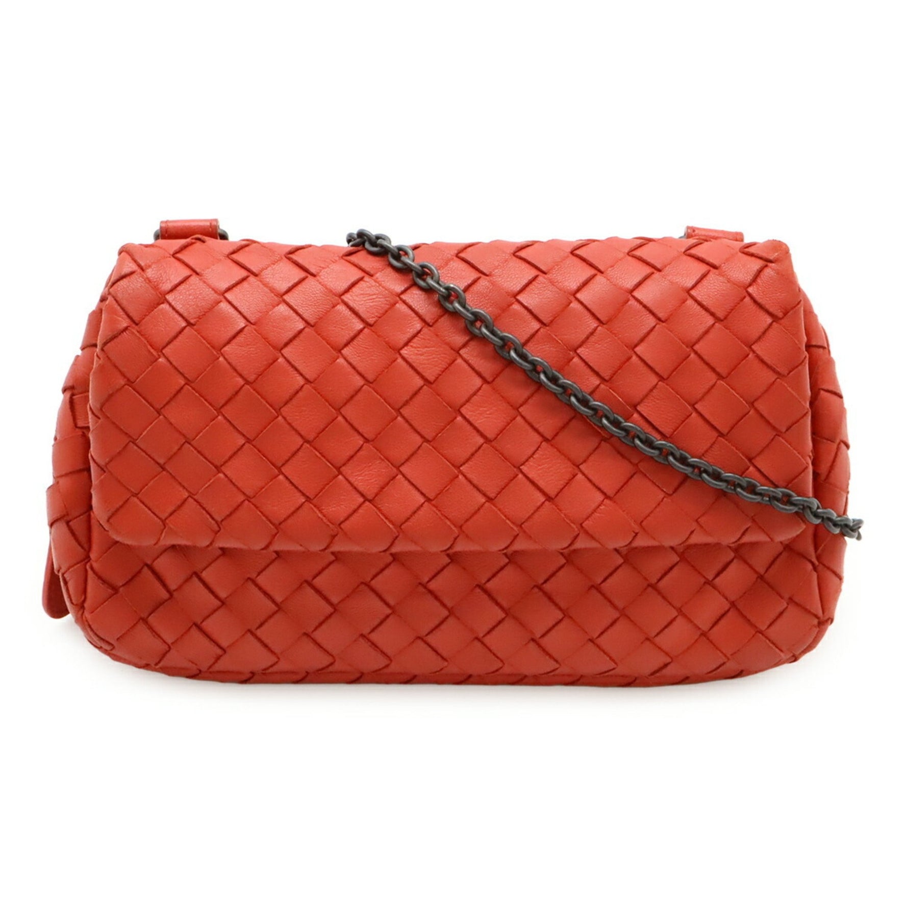 BOTTEGA VENETA Intrecciato Chain Shoulder Bag, Pochette, Clutch Pouch, Leather, Red